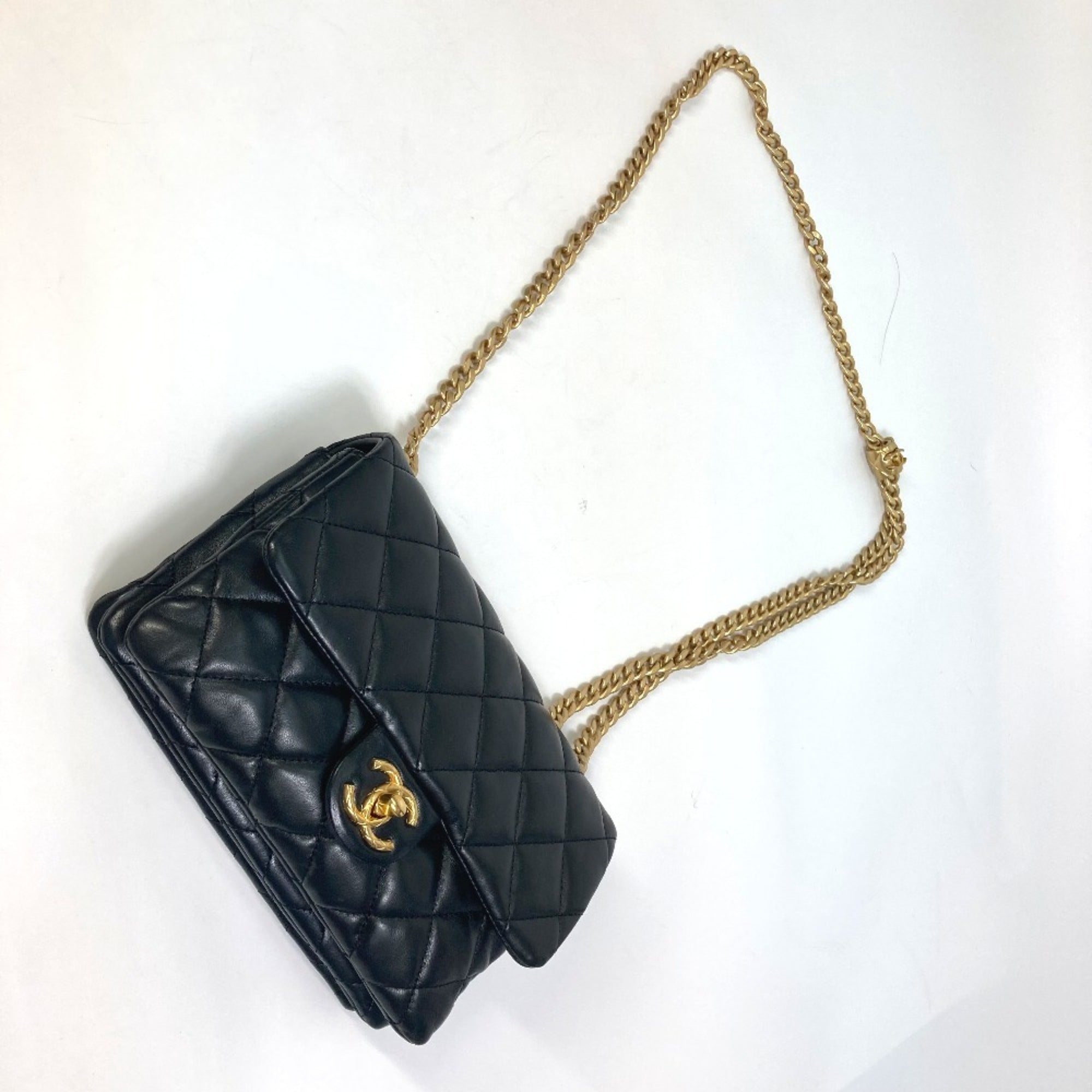 CHANEL AS3393 CC Coco Mark Matelasse Chain Bag Shoulder Lambskin Women's Black — Like New