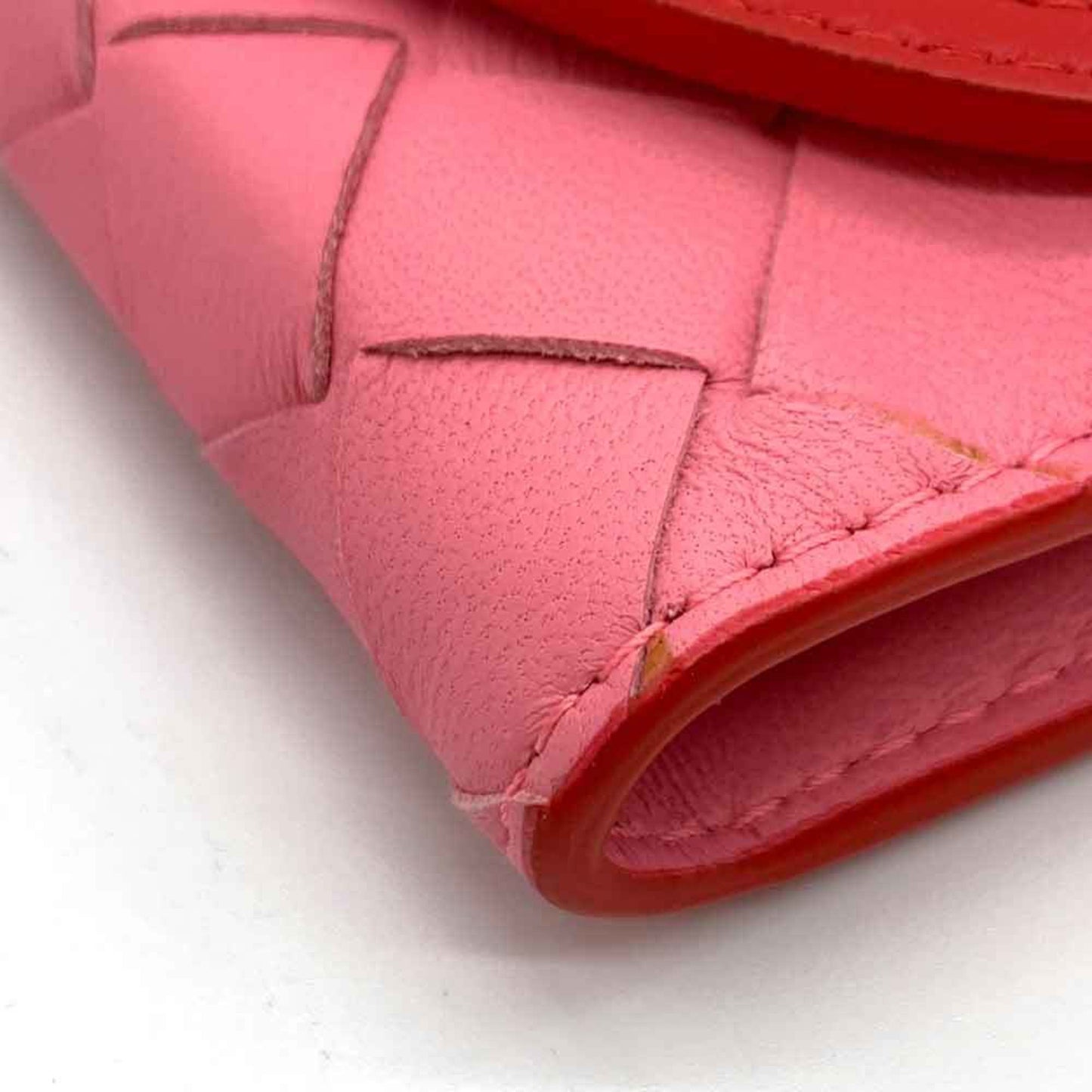 Bottega Veneta Nappa Bi-fold Wallet Intrecciato Compact Red x Pink 577841 V0EKK 8929 BOTTEGA VENETA