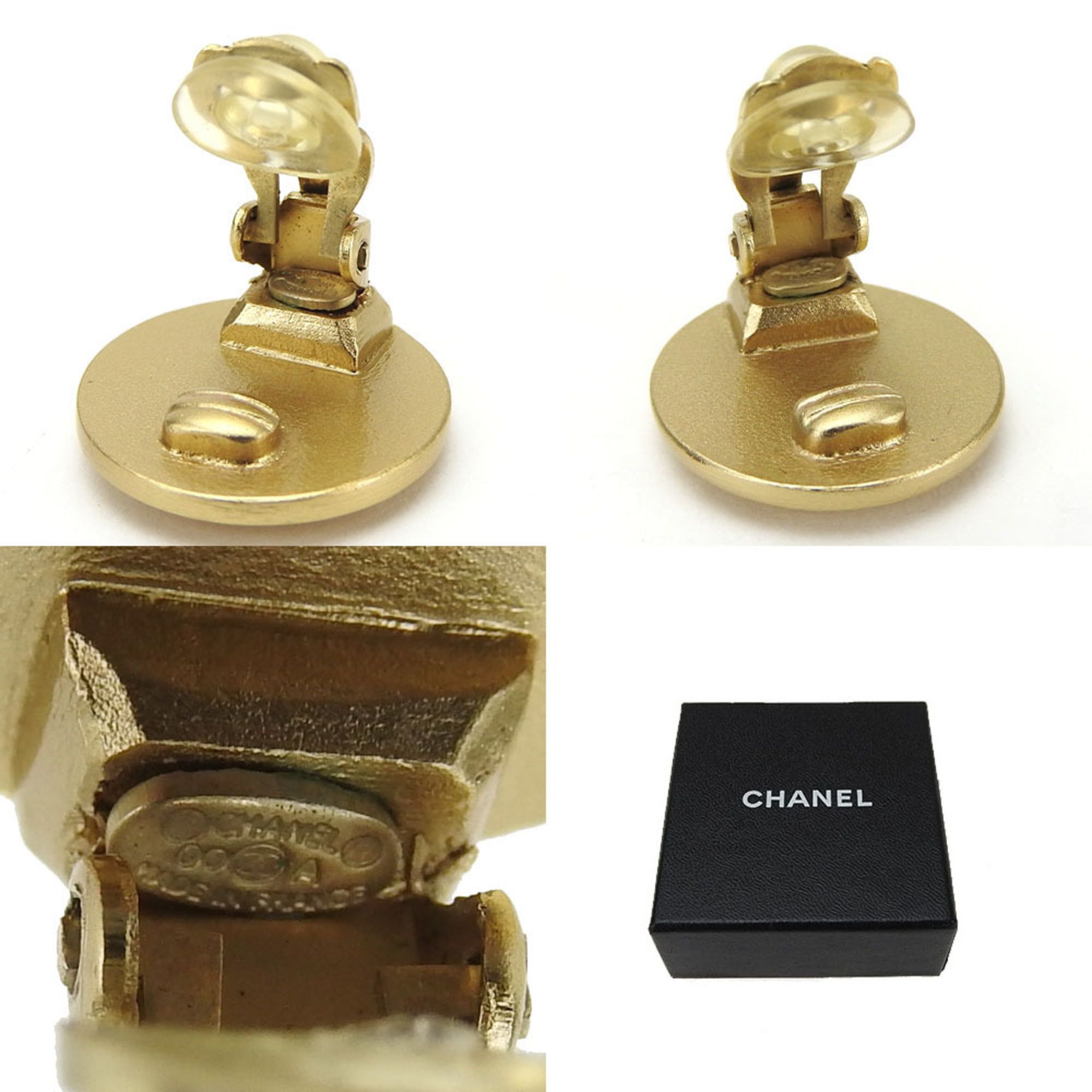 CHANEL Earrings Coco Mark Gold Plated GP 00A Red Rhinestone Accessories Women's red