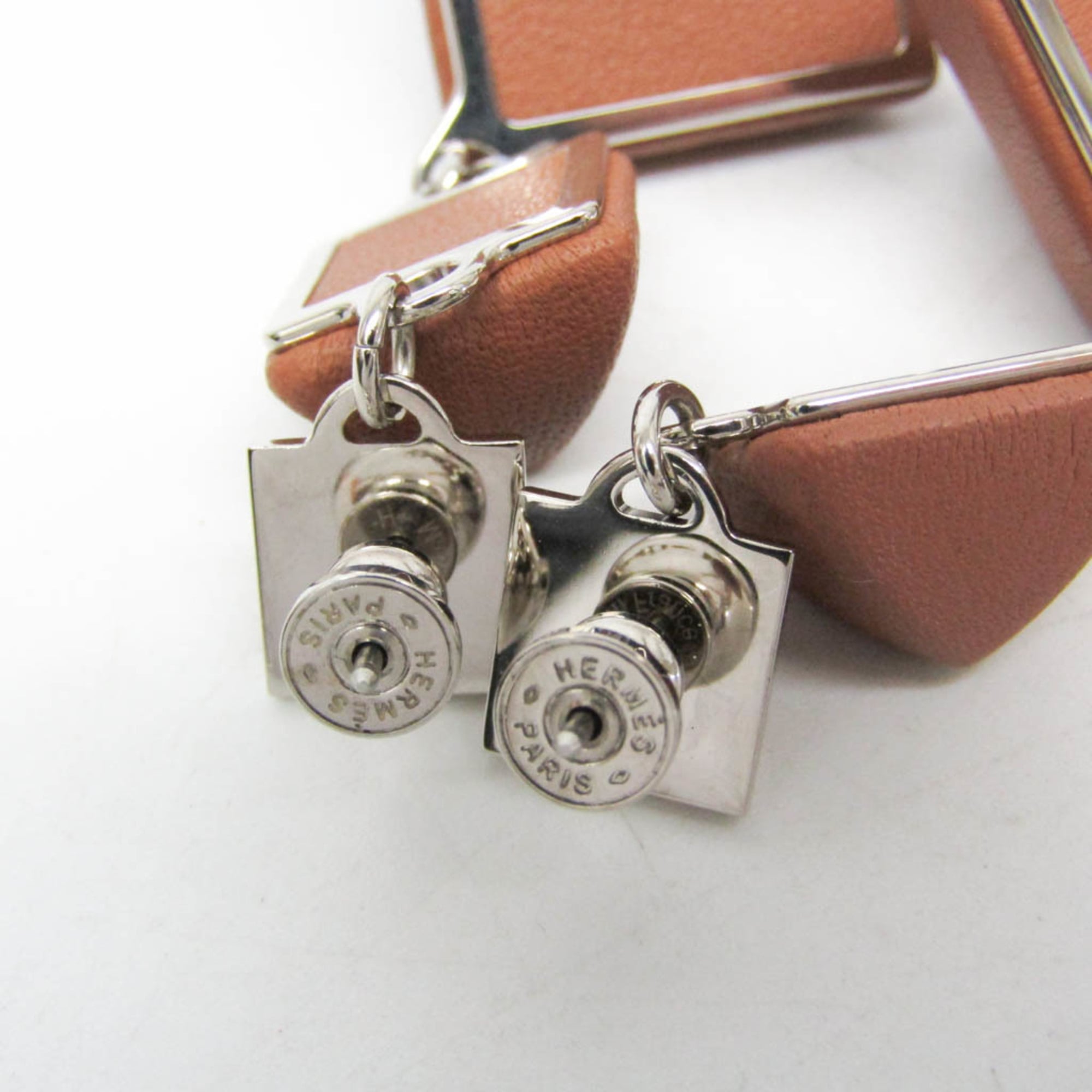 Hermes Medor Gaine GM Leather,Metal Stud Earrings Brown — Like New