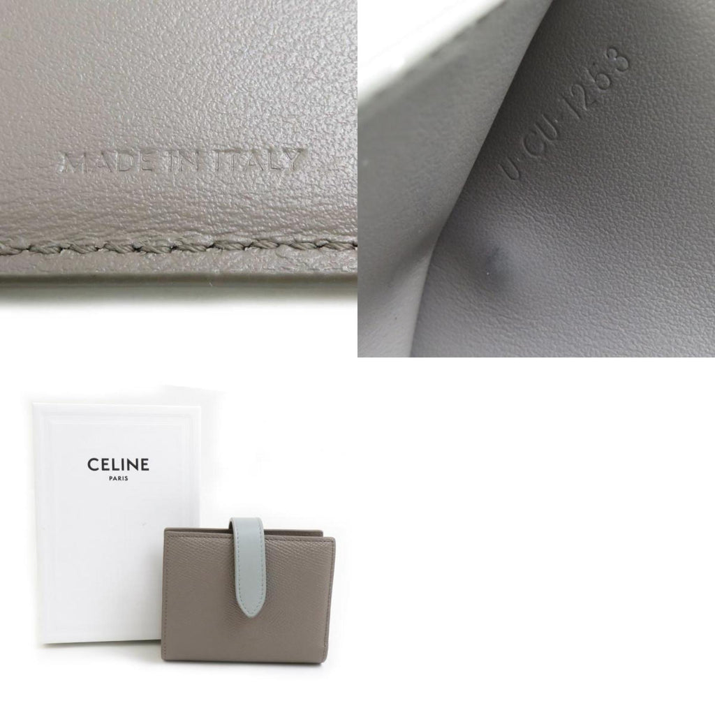 CELINE Bi-fold wallet Leather Greige x Blue-Grey Women's 55988g
