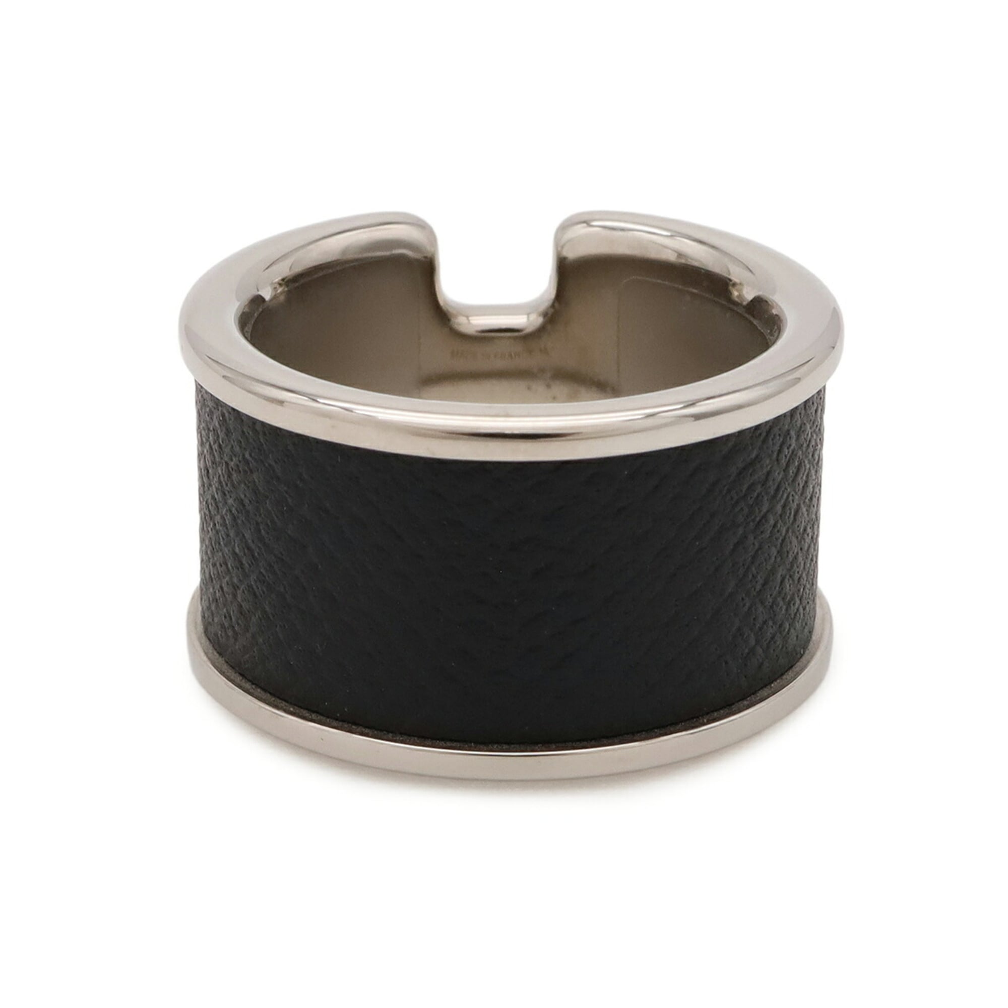 HERMES Olympe GM Ring, Metal, Veau Madame Leather, Silvery Black, Japanese Size Approx. 1 — New - Store Return
