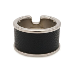 HERMES Olympe GM Ring, Metal, Veau Madame Leather, Silvery Black, Japanese Size Approx. 1 — New - Store Return