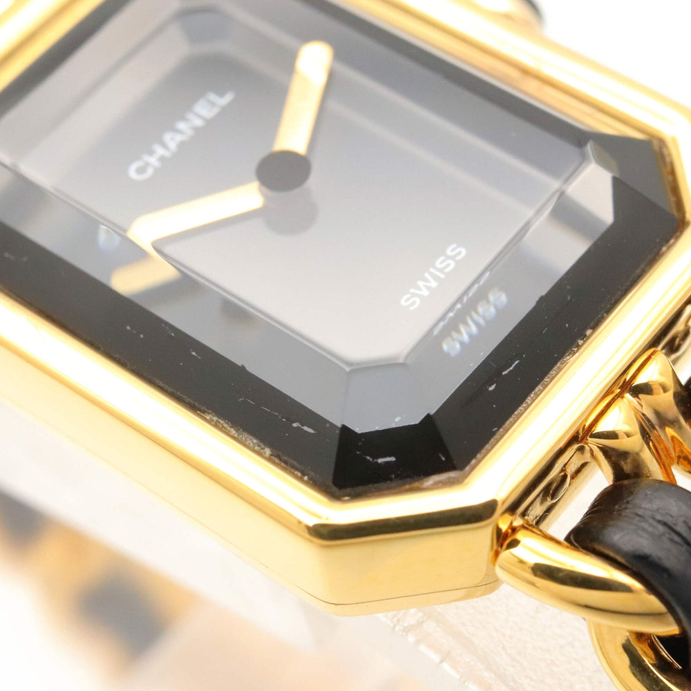 Chanel CHANEL Première S Watch, Gold Plated (GP), Leather Strap, Women's, Black, H0001 — Very Good