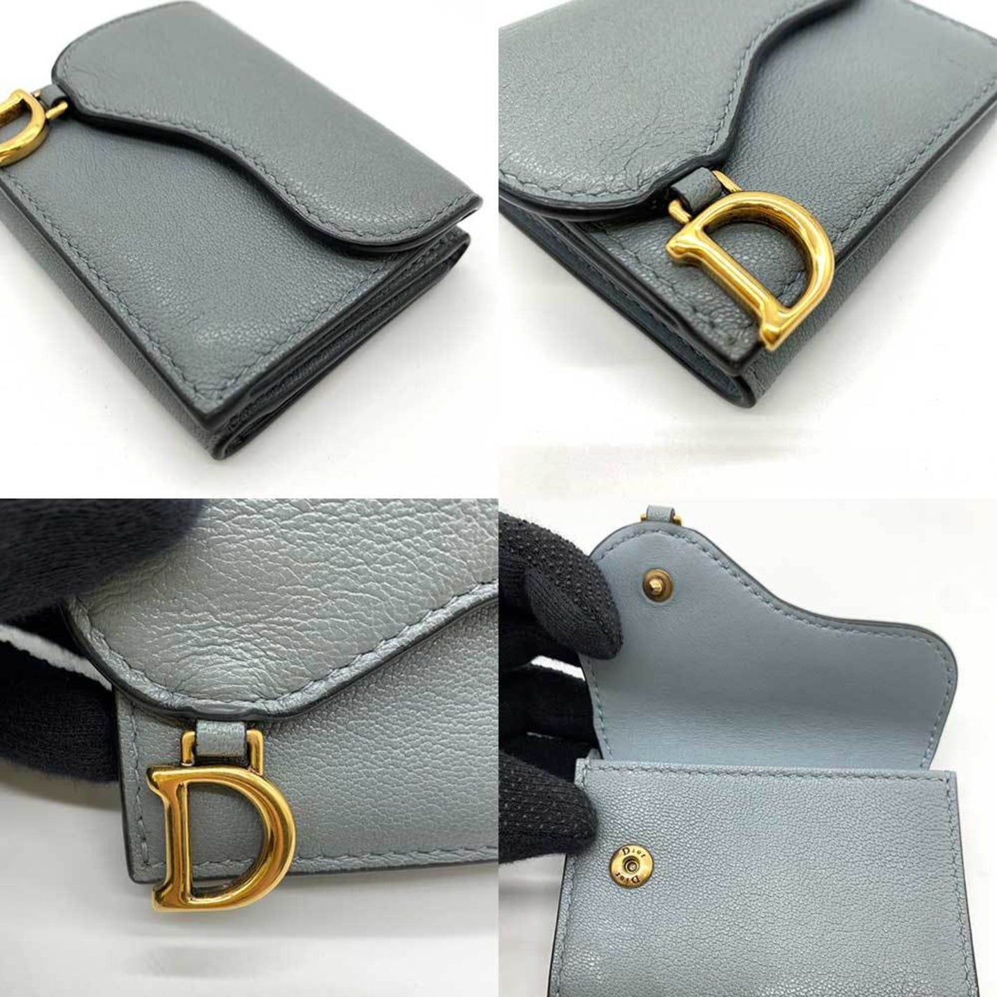 Christian Dior Wallet Saddle Gray Trifold W Small Flap D Motif Women's Leather S5653CBAA ChristianDior