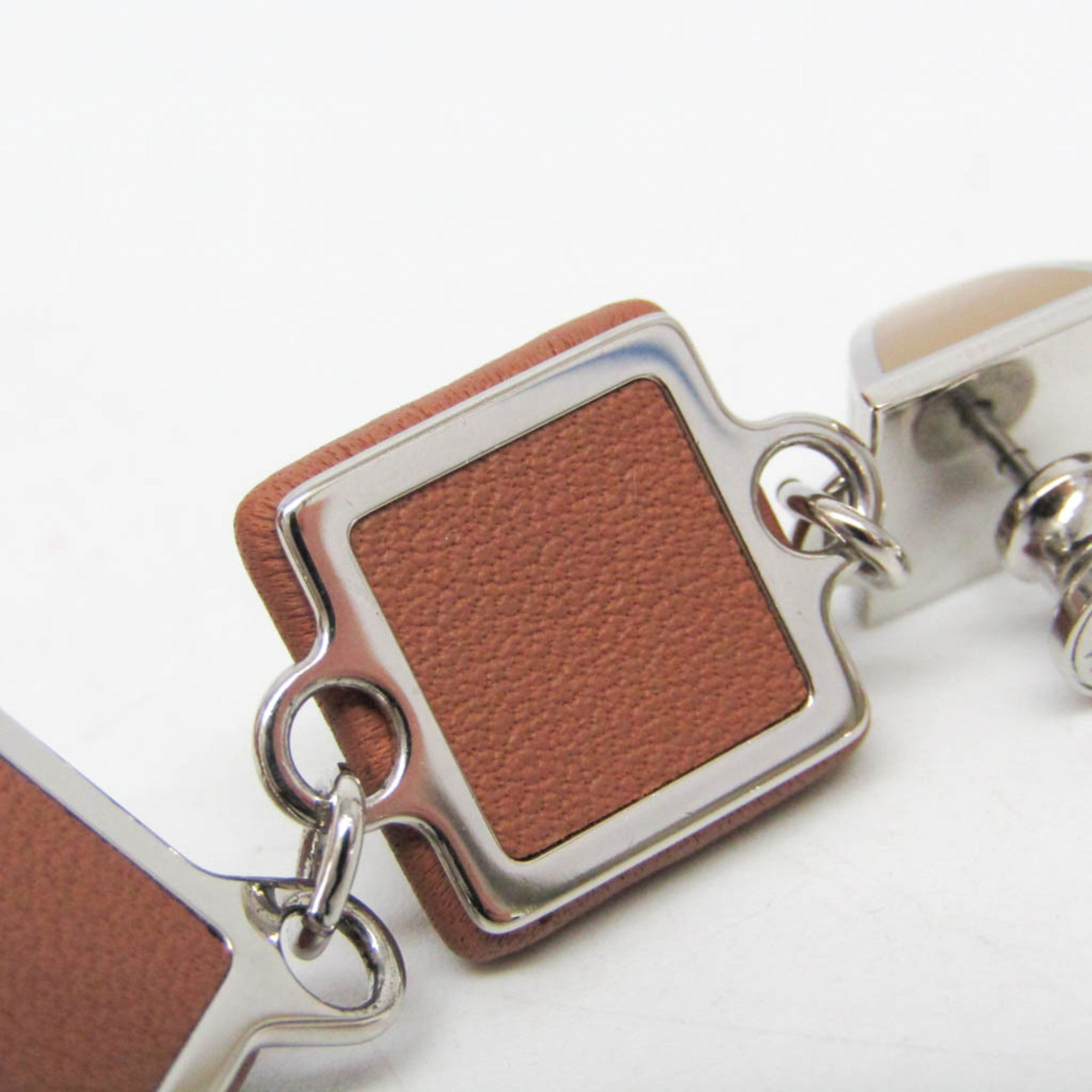 Hermes Medor Gaine GM Leather,Metal Stud Earrings Brown — Like New