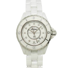 Chanel J12 33mm H1628 Women's Watch, 12 Diamonds, Date Display, White Ceramic Quartz Watch — Very Good