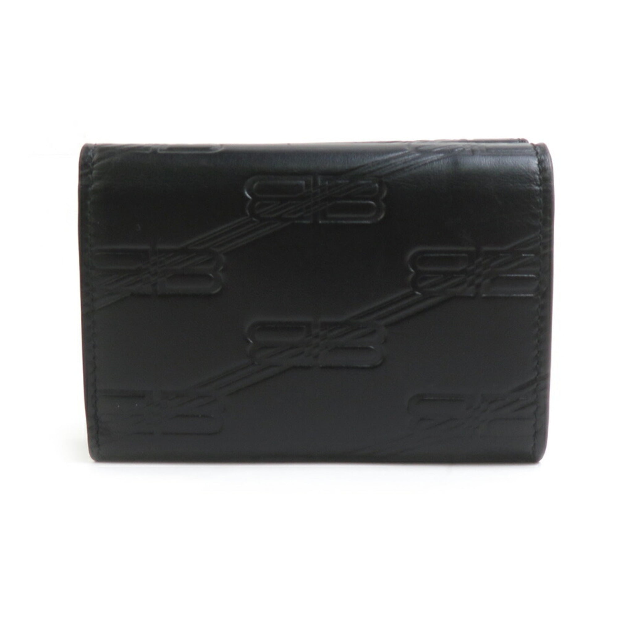 BALENCIAGA Tri-fold Wallet Leather Black Men's Women's h30982k