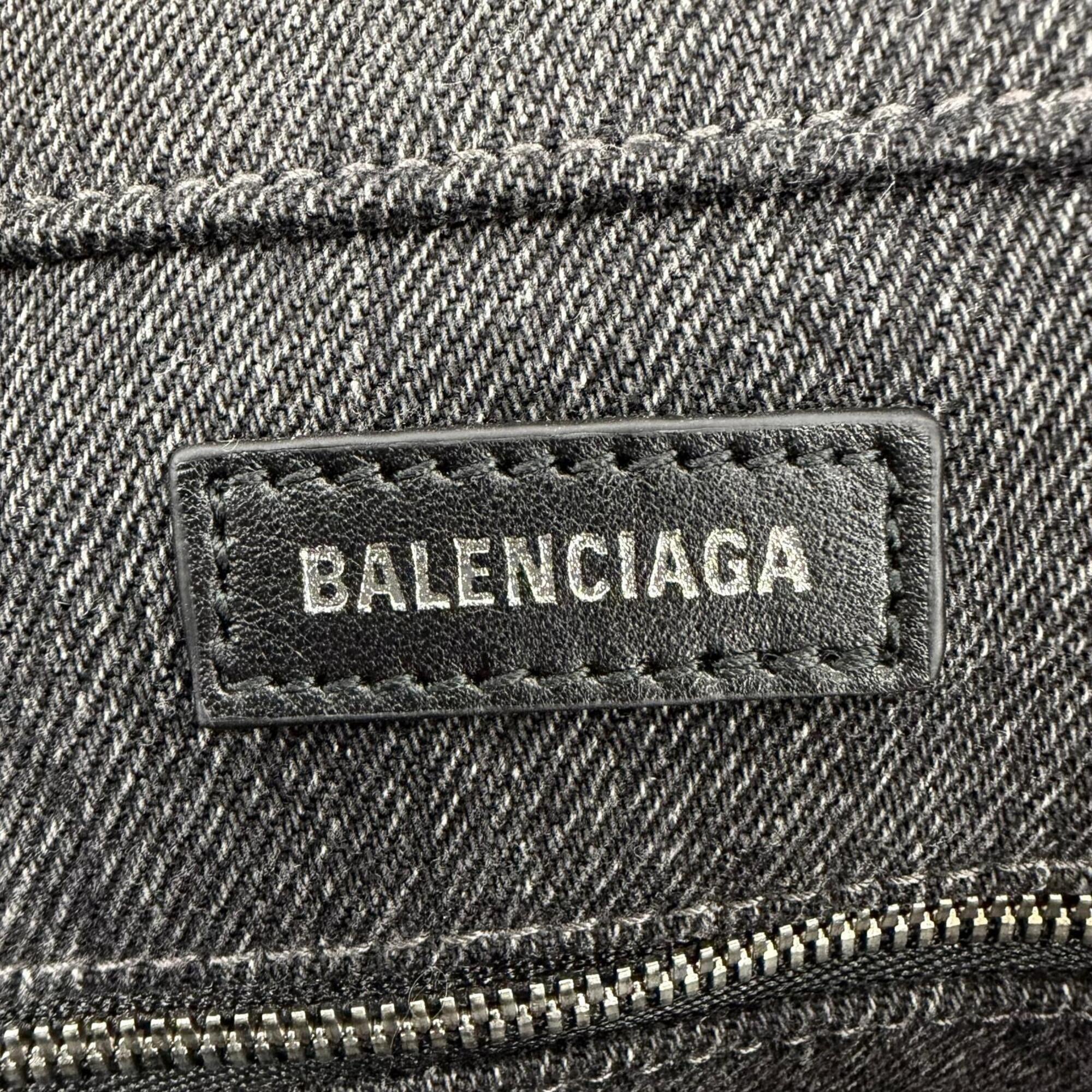 BALENCIAGA 672791 Everyday North-South Small Denim Leather 2-Way Shoulder Bag/Handbag, Black, Women's, with Dust Bag — Like New