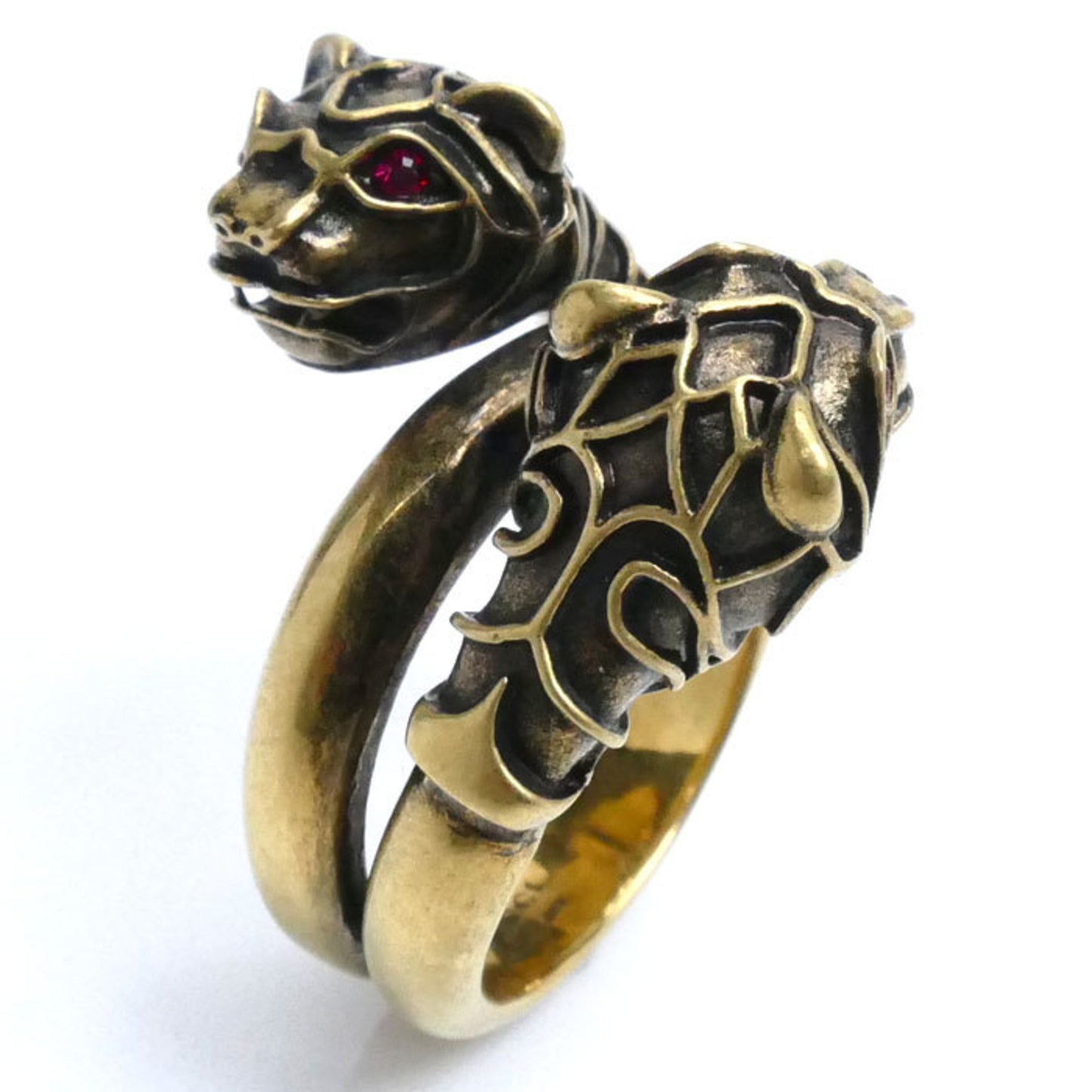 GUCCI Gucci Metal Double Tiger Head Color Stone Ring Size 18 Men's