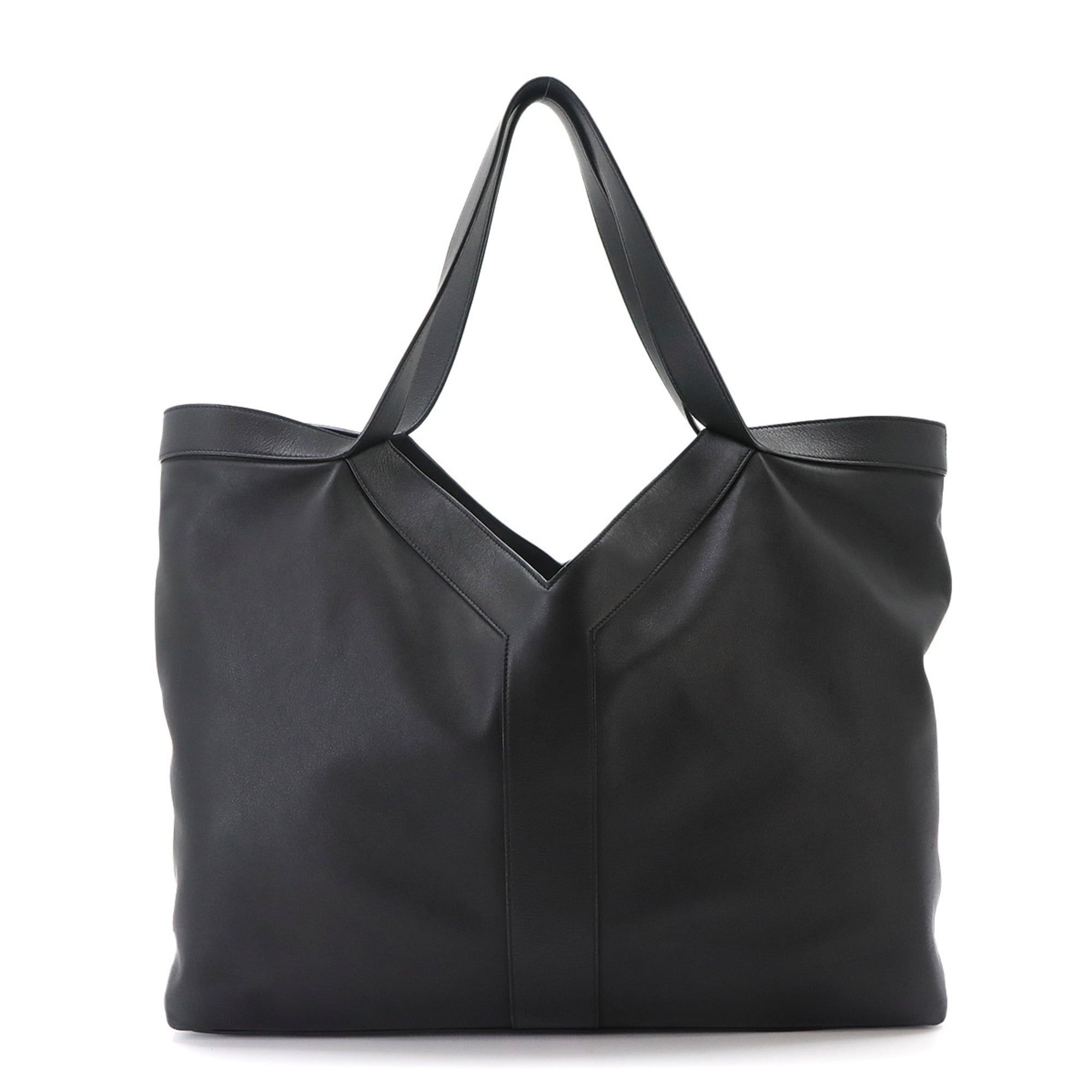 Saint Laurent Y Large Tote Handbag, Leather, Black, 820672, Silver Hardware — Like New