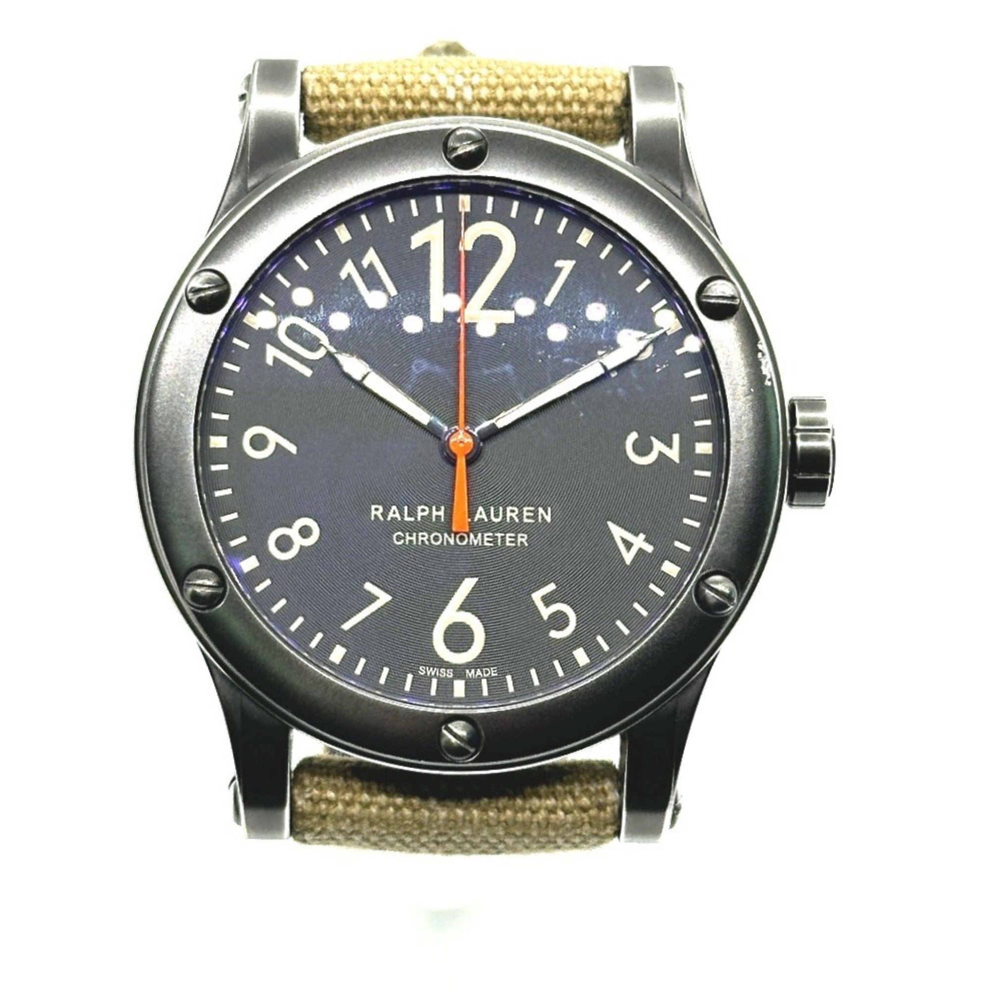 RALPH LAUREN Ralph Lauren Sporting Safari RL67 Chronometer Watch (RL0220900) with Stainless Steel Canvas Strap, Black/Khaki — Very Good