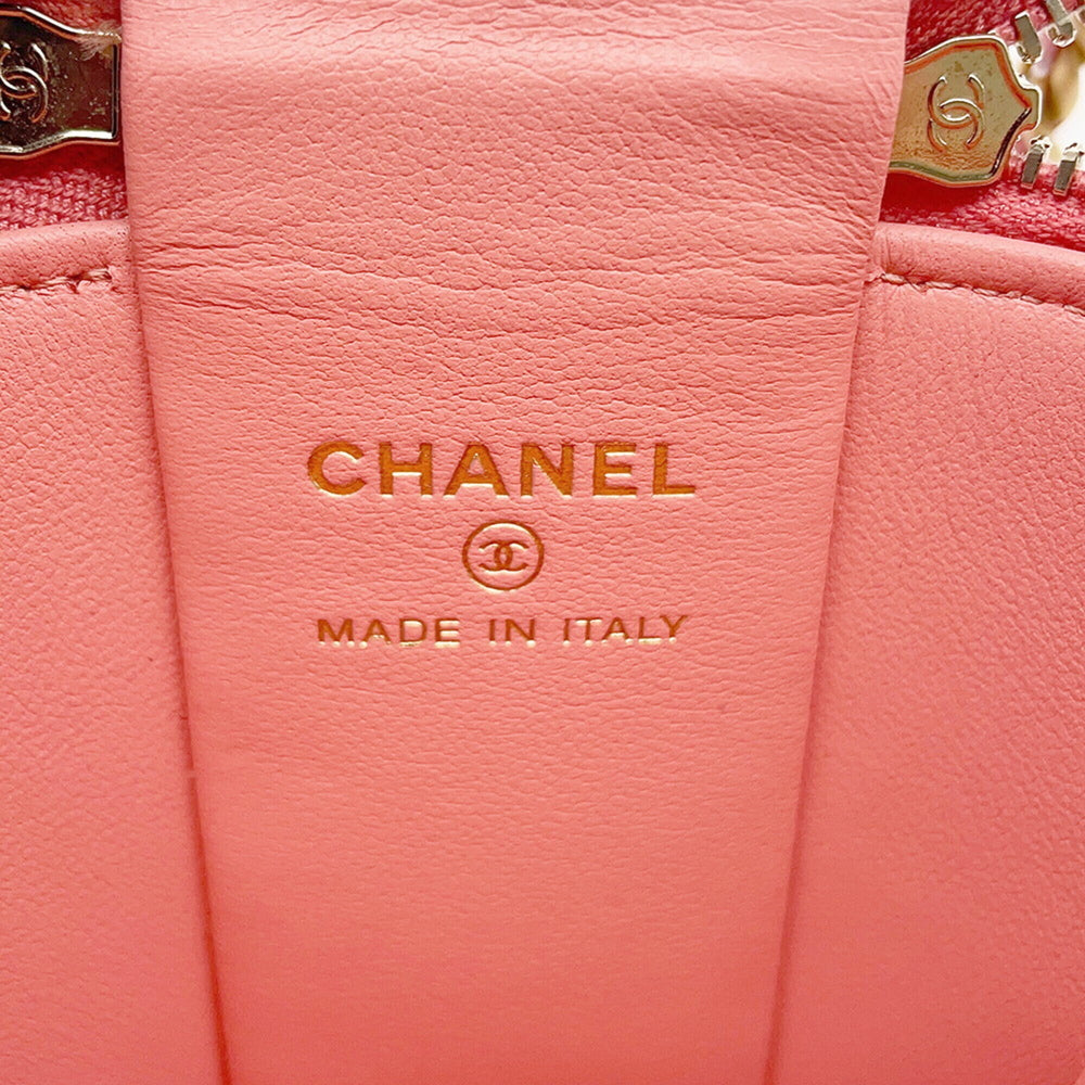 Chanel Chain Shoulder Bag, Coco Mark, Matelassé Vanity Case, Lambskin, CHANEL Handbag, Women's — Like New