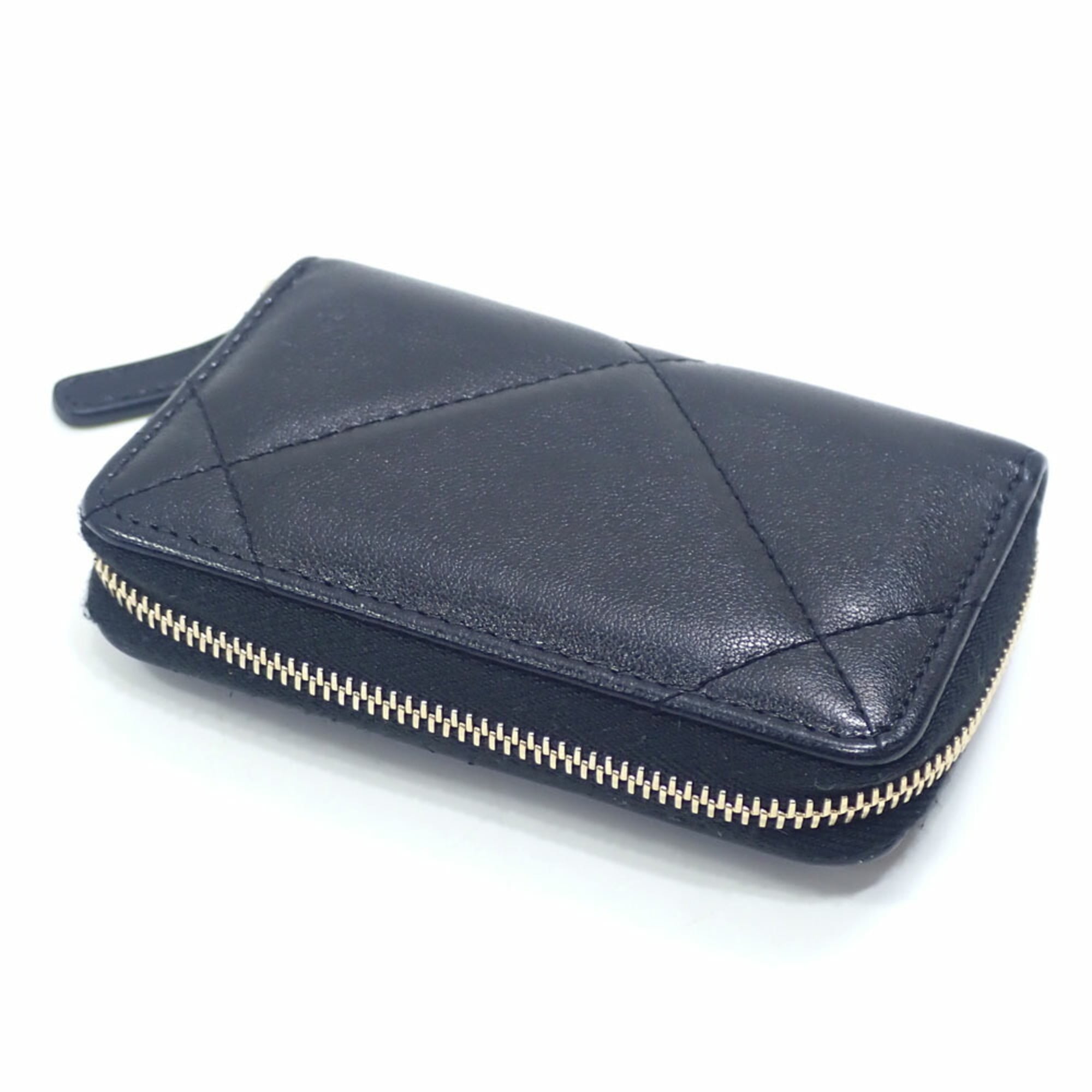Chanel 19 Coin Case, Women's, Black Leather, AP0949, Round Coco Mark, Disneuf