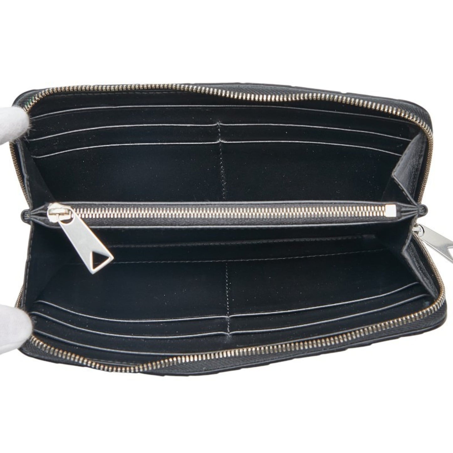 Bottega Veneta Intrecciato Round Zip Long Wallet in Black Leather for Women