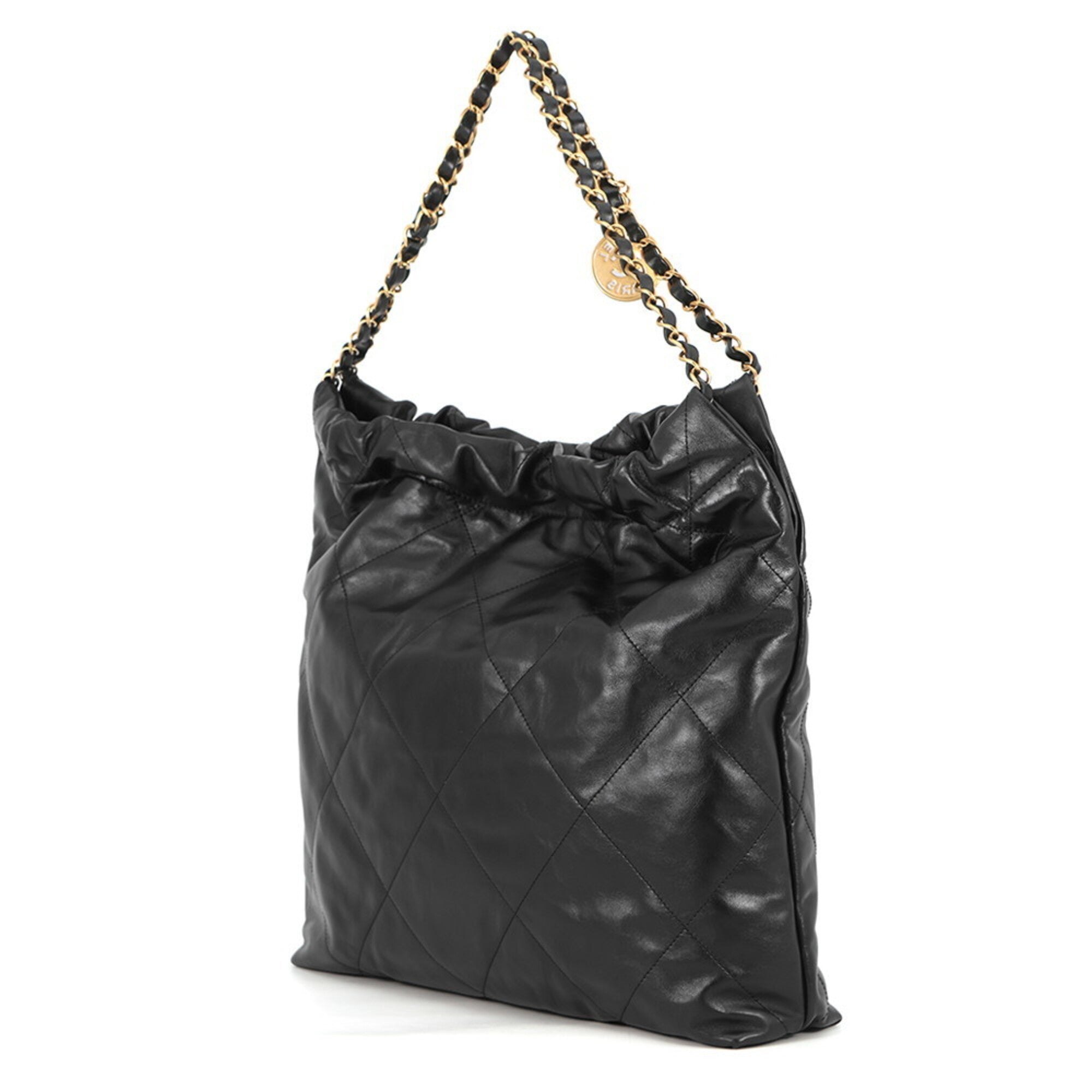 Chanel handbag, 22 medium, shiny calfskin, AS3261, CHANEL shoulder bag, black, handbag for women — Like New