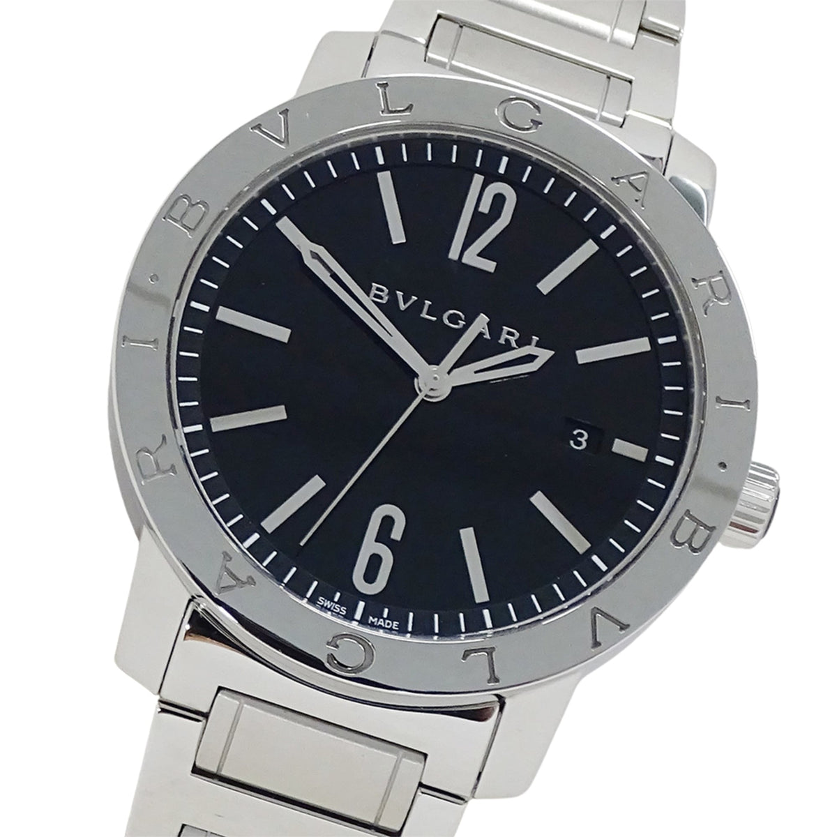 Bulgari BVLGARI Men's Watch, Brand: Date Automatic AT Stainless Steel SS BB41S Silver Black Open Caseback — Good