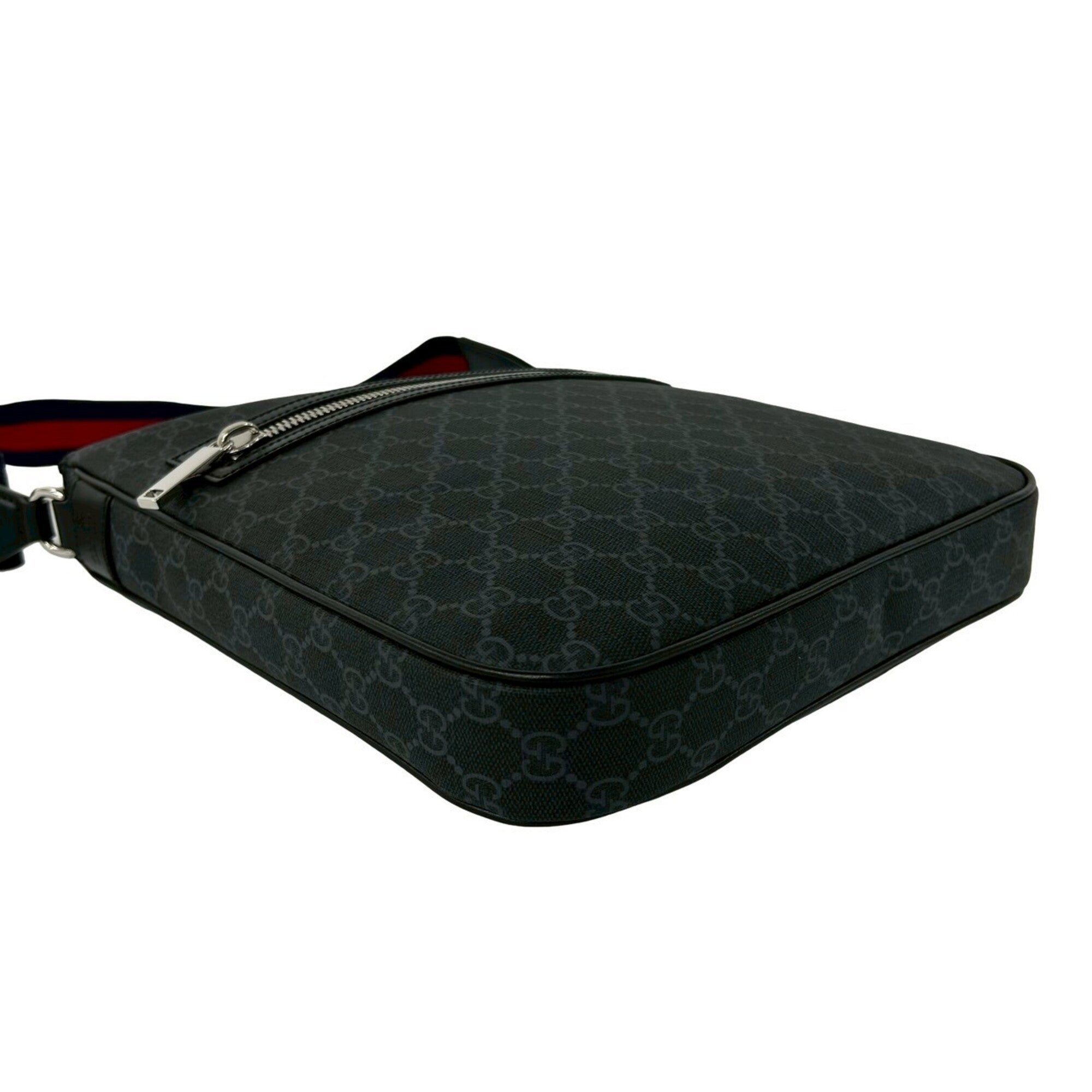 GUCCI Sherry Line GG Supreme Logo Pattern Leather Shoulder Bag Tote Black Navy Red 39987 — Like New