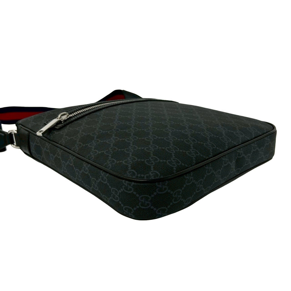GUCCI Sherry Line GG Supreme Logo Pattern Leather Shoulder Bag Tote Black Navy Red 39987 — Like New