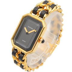 Chanel CHANEL Première S Watch, Gold Plated (GP), Leather Strap, Women's, Black, H0001 — Very Good