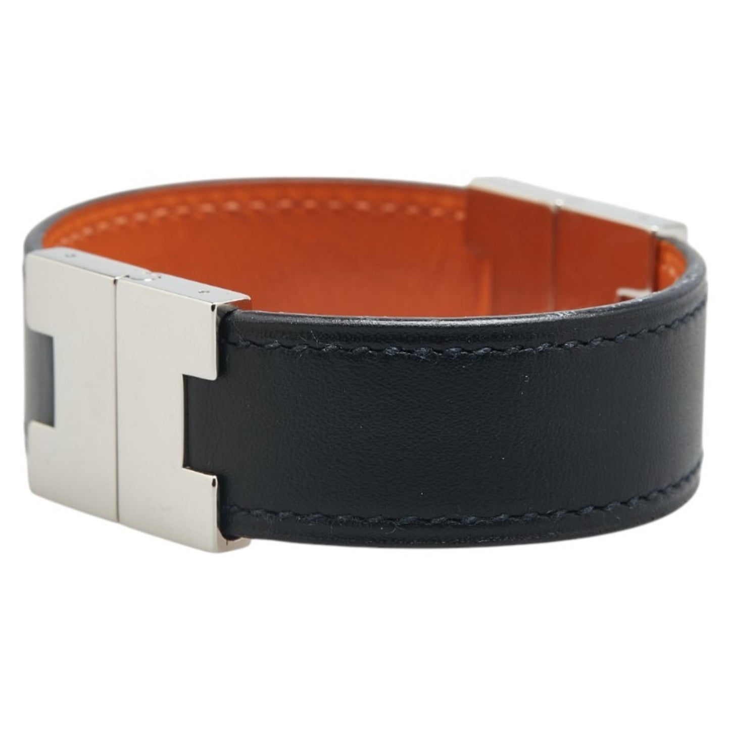 Hermes Lurie Reversible Bracelet Black Brown Swift Metal Women's HERMES
