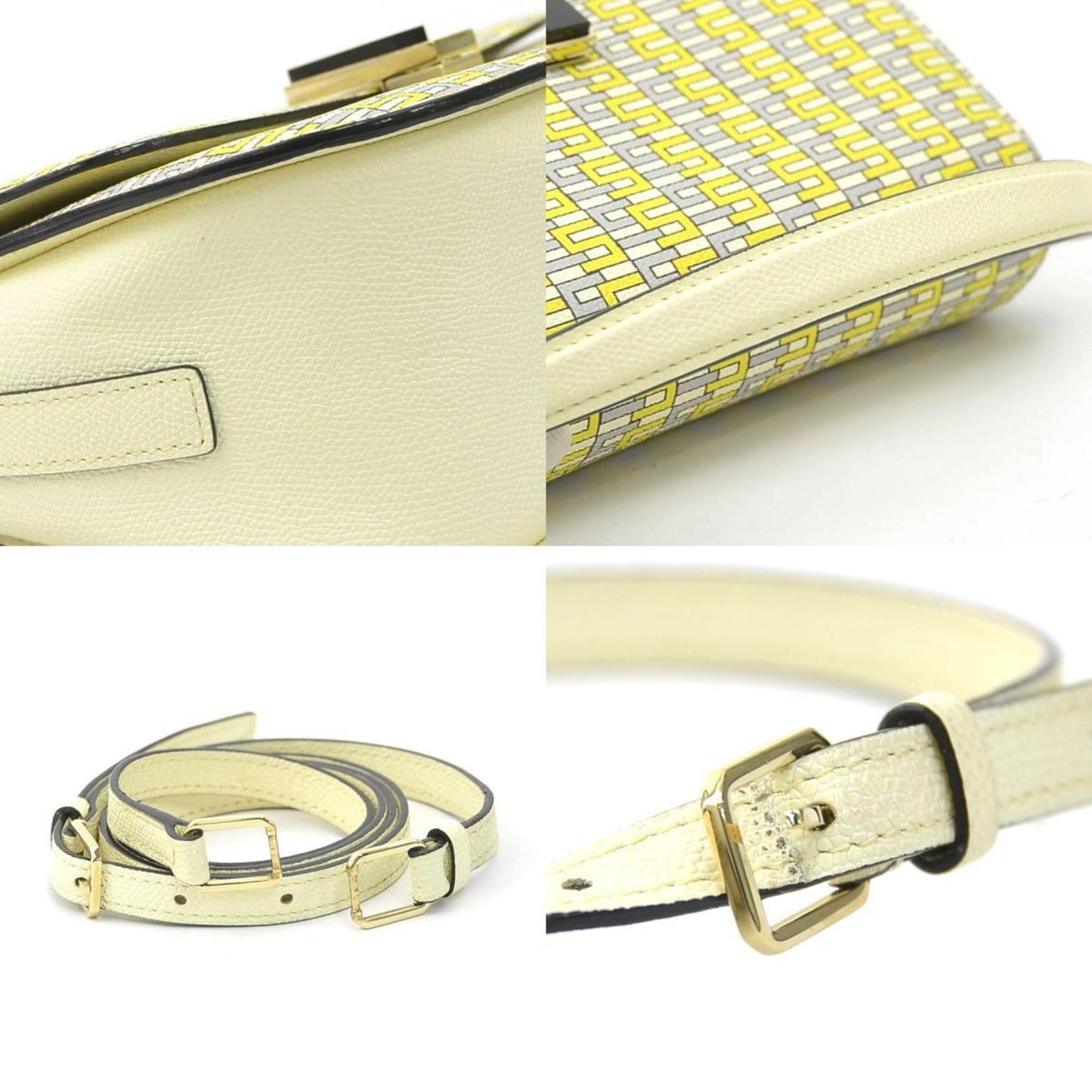 Valextra Iside Crossbody Leather Handbag/Shoulder Bag in Yellow, Gray, and Ivory, Women's, 90174g