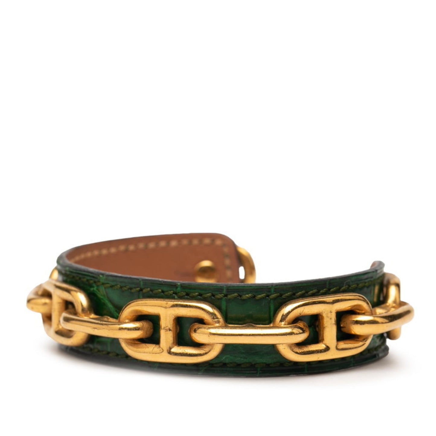 Hermes Hermès Chaine d'Ancre Bangle in Green and Gold Plated Leather for Women