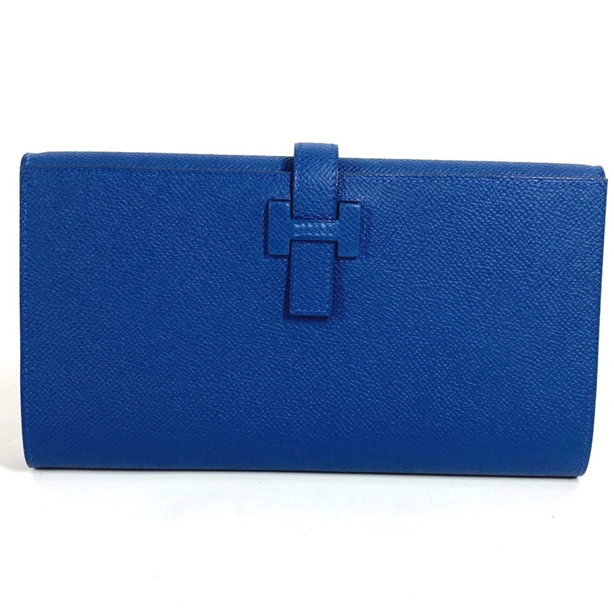 HERMES New H Passant Toutenman Logo Long Wallet Clutch Bag Epson Men's Women's Deep Blue Like