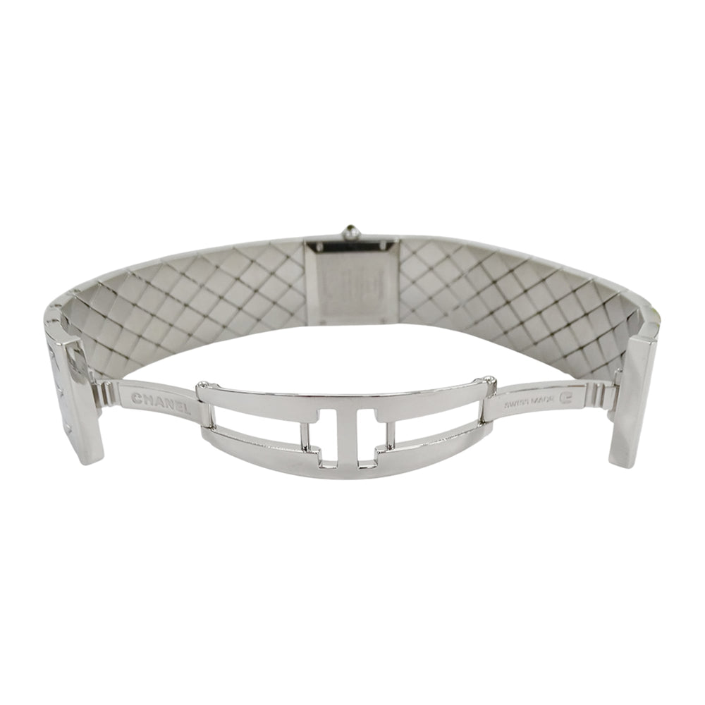 Chanel women's watch, brand name, Matelassé, quartz, stainless steel (SS), H0009, silver, black, square — Good