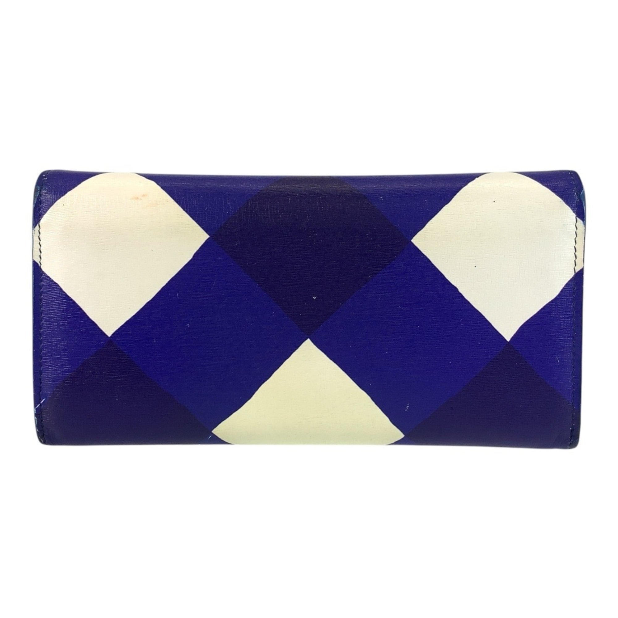 BALENCIAGA Blue and White Leather Long Wallet with Silver Hardware for Women