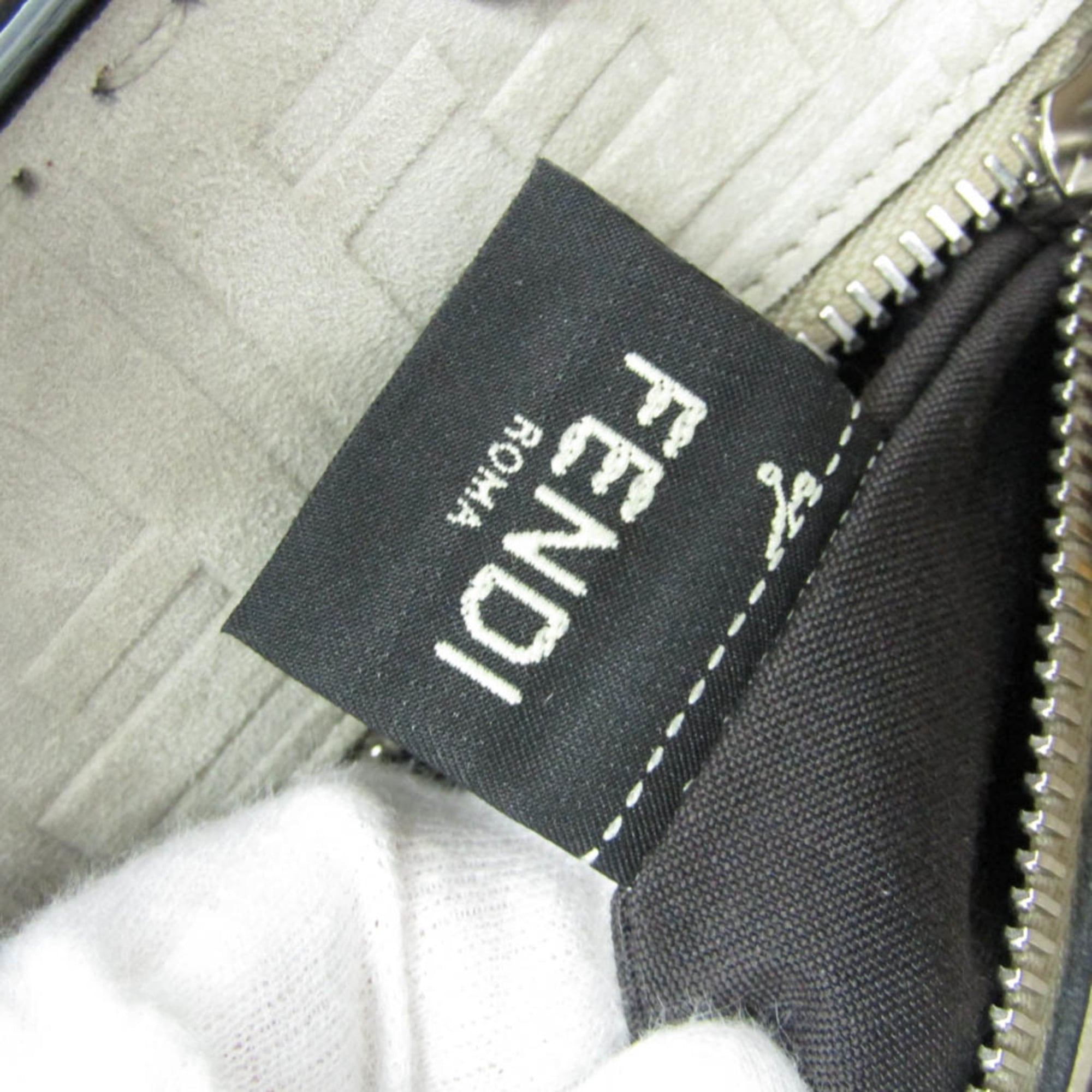 Fendi Selleria Peekaboo Fit Mini 7VA422 Women's Leather,Canvas Handbag,Shoulder Bag Gray,White — Like New
