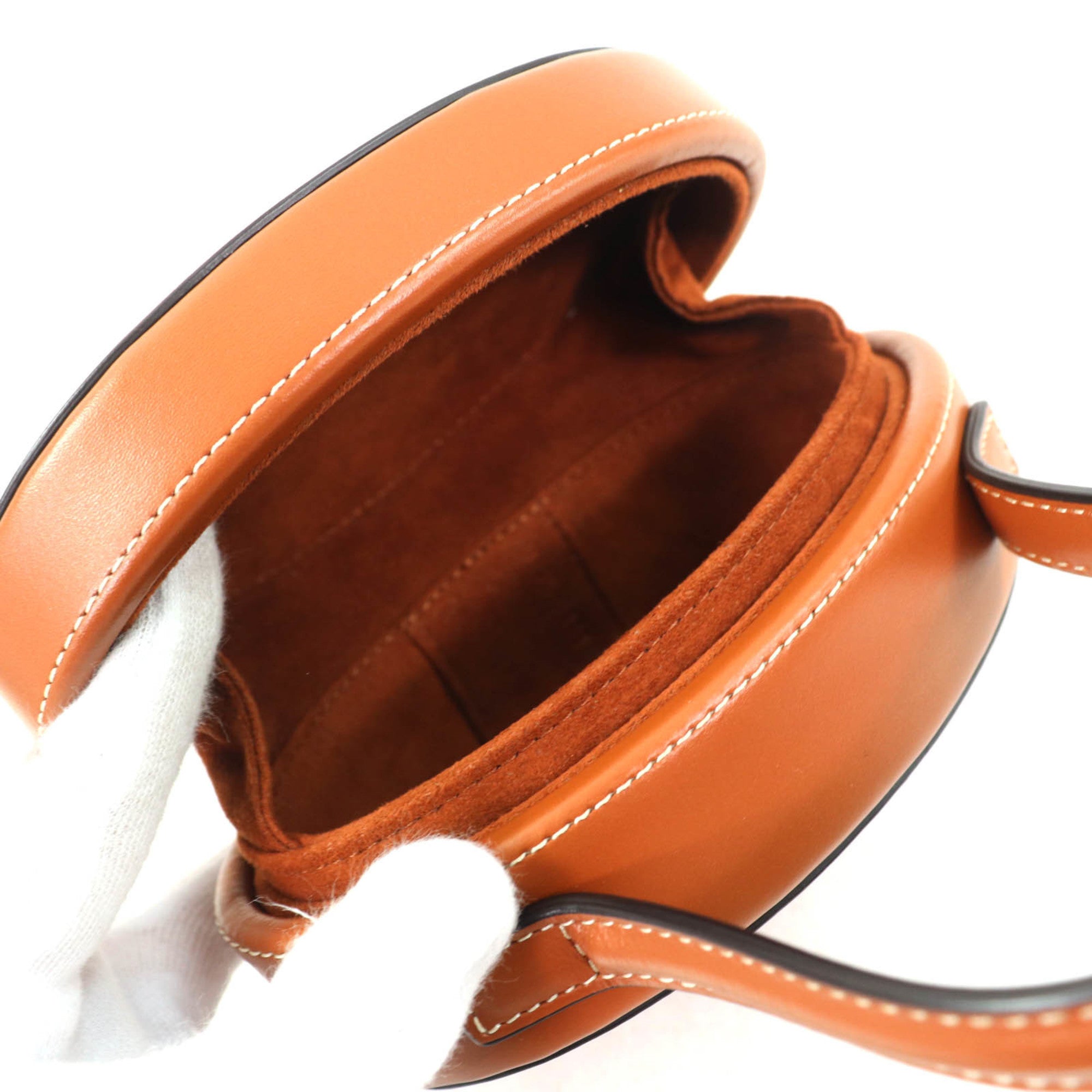 CELINE 198613 Oval Minaudière Cuir Triomphe Smooth Calfskin Leather Handbag in Tan and Brown, Includes Dust Bag, Made Italy — Like New