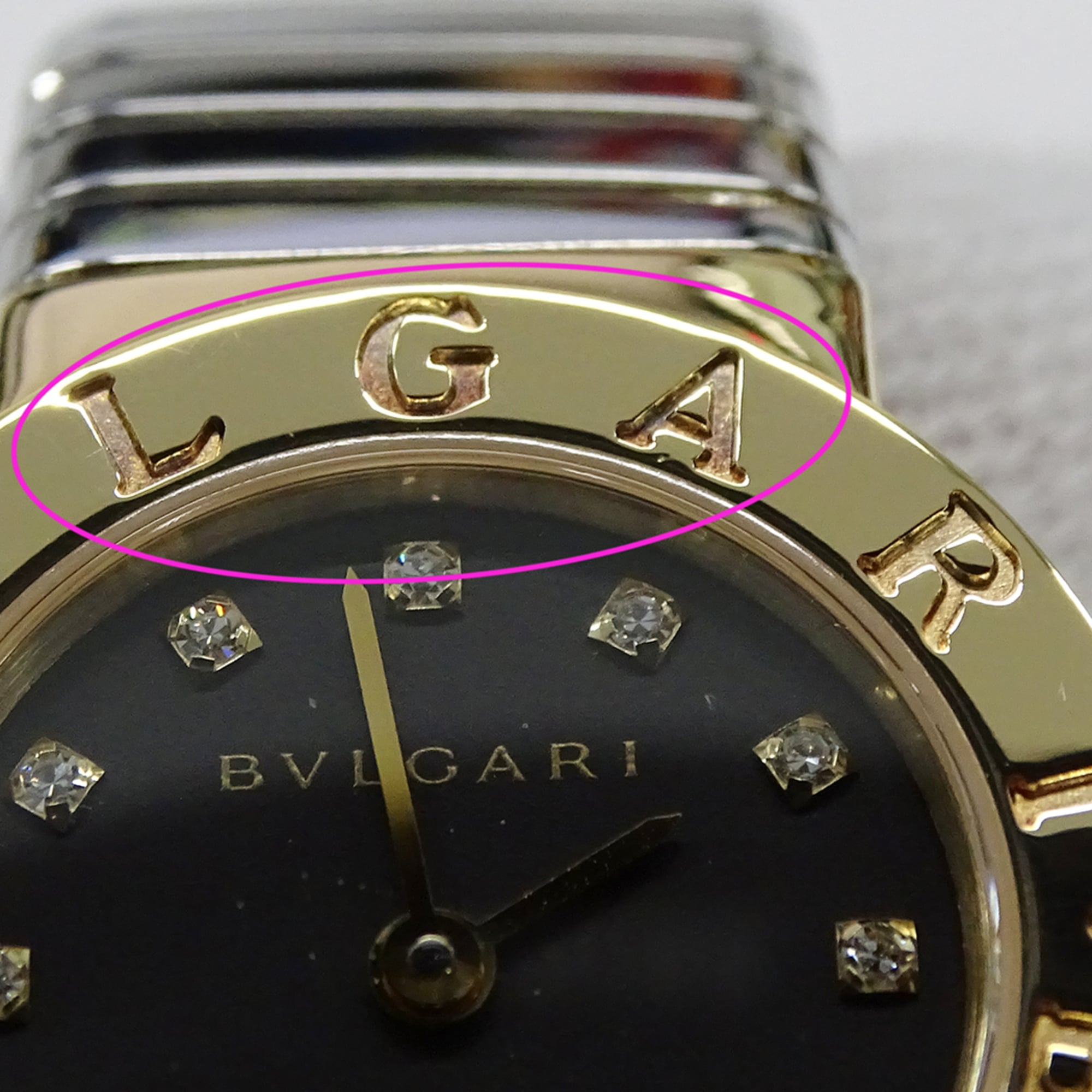 Bulgari BVLGARI Women's Watch, Brand: Tubogas, 12-Diamond Quartz Movement, 750YG (Yellow Gold) and 18K Stainless Steel (SS), Size L, Bangle, Round. (BB232T) — Good