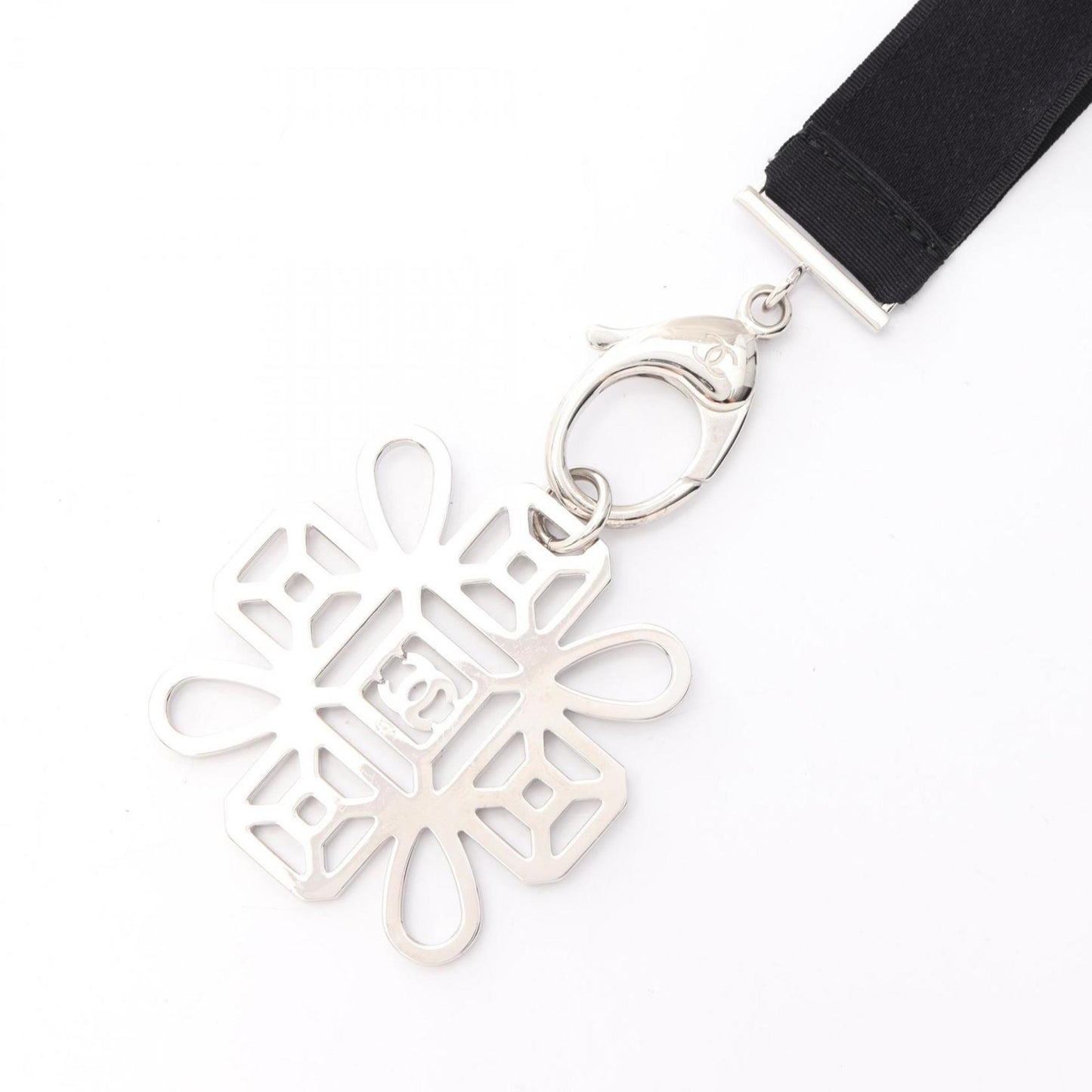 Chanel Coco Mark Necklace, Stainless Steel with Rhinestones, Women's, Silver, Clear, and Black