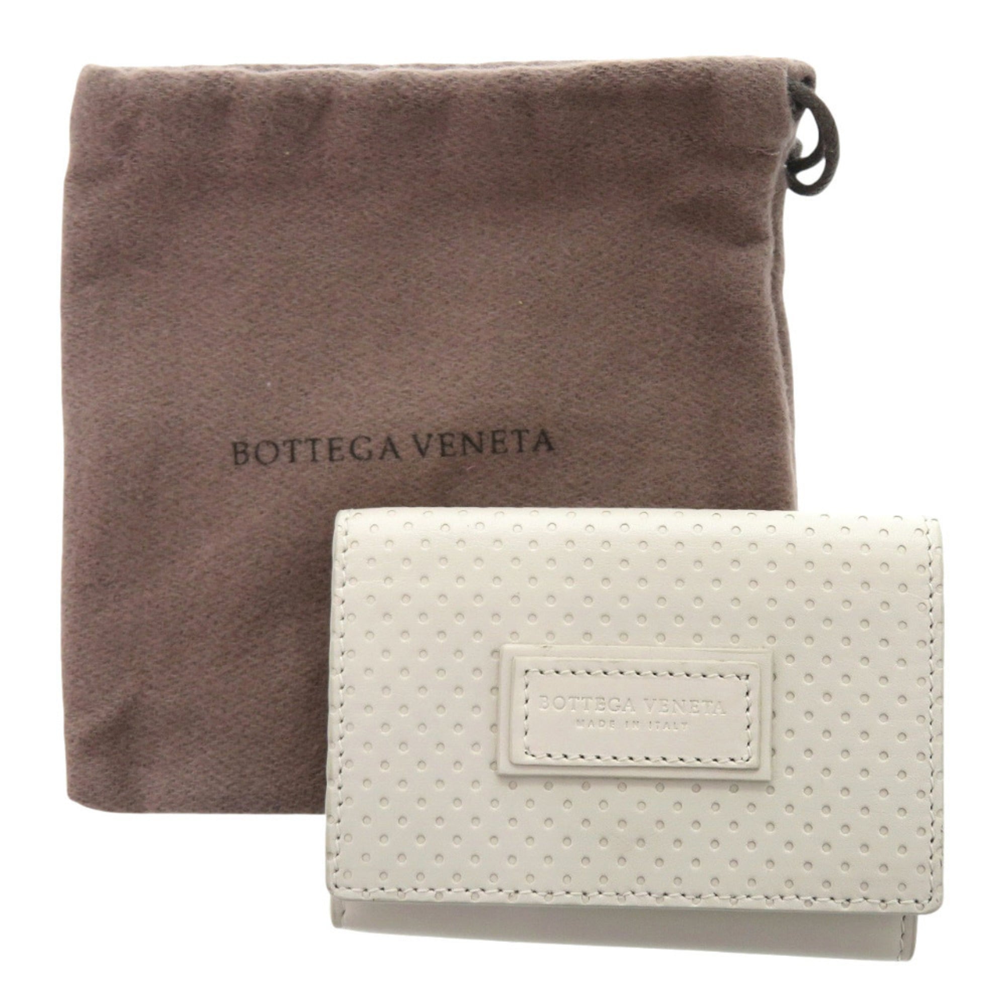Like new Bottega Veneta Leggero Compact Wallet 515385 in calfskin BIANCO MIST ivory tri-fold wallet 2084 BOTTEGAVENETA