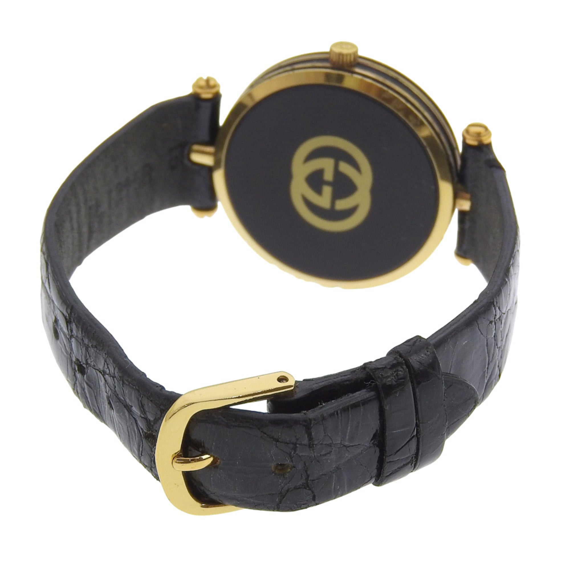 Gucci Sherry Line Watch, Gold Plated, Quartz, Analog, Black Dial, Men's — Good