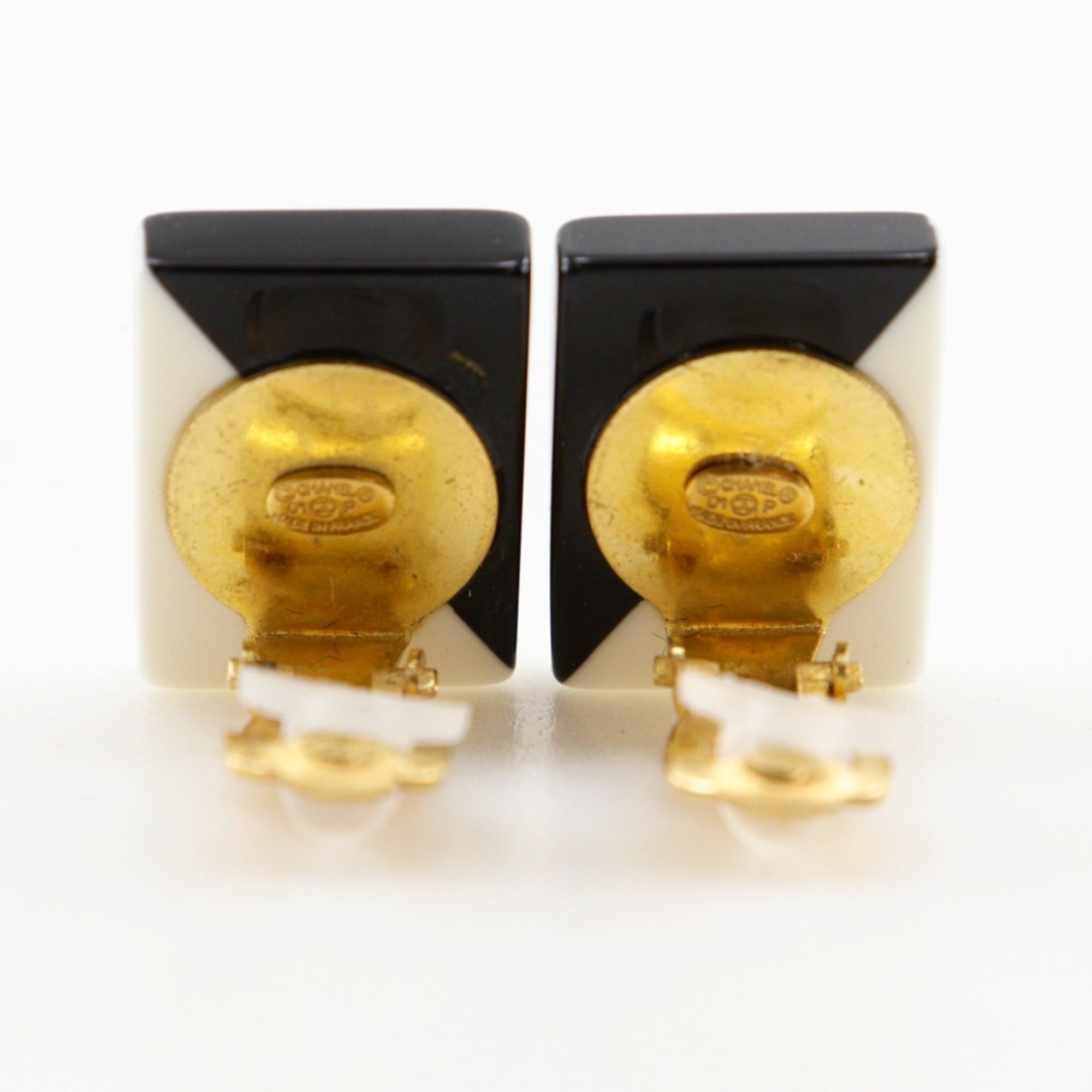 CHANEL COCO Mark Square Plastic Earrings, 2001, Black/White, 01P, Square, Approx. 5g, Women's