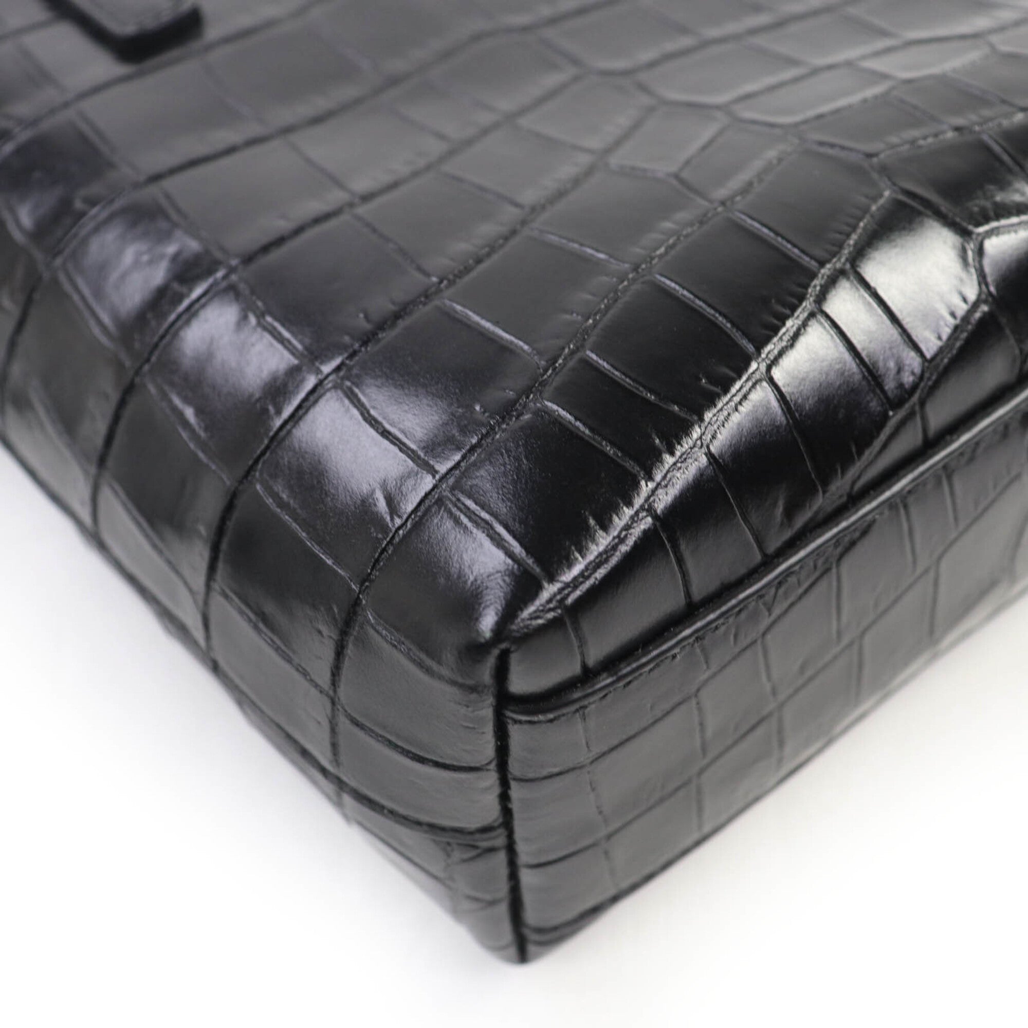 SAINT LAURENT 712367 Mini Toy Shopping Leather Crocodile Embossed 2-Way Handbag/Shoulder Bag, Black, with Box and Dust Made in Italy, Women's — Like New