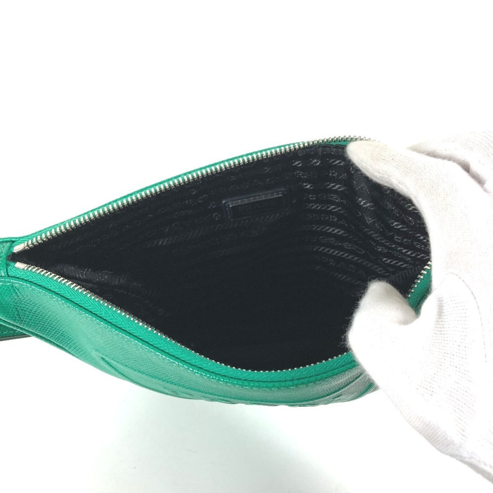 PRADA 2NE054 Embossed Triangle Plate Pouch Clutch Bag with Strap Saffiano Leather Men's Green — Like New