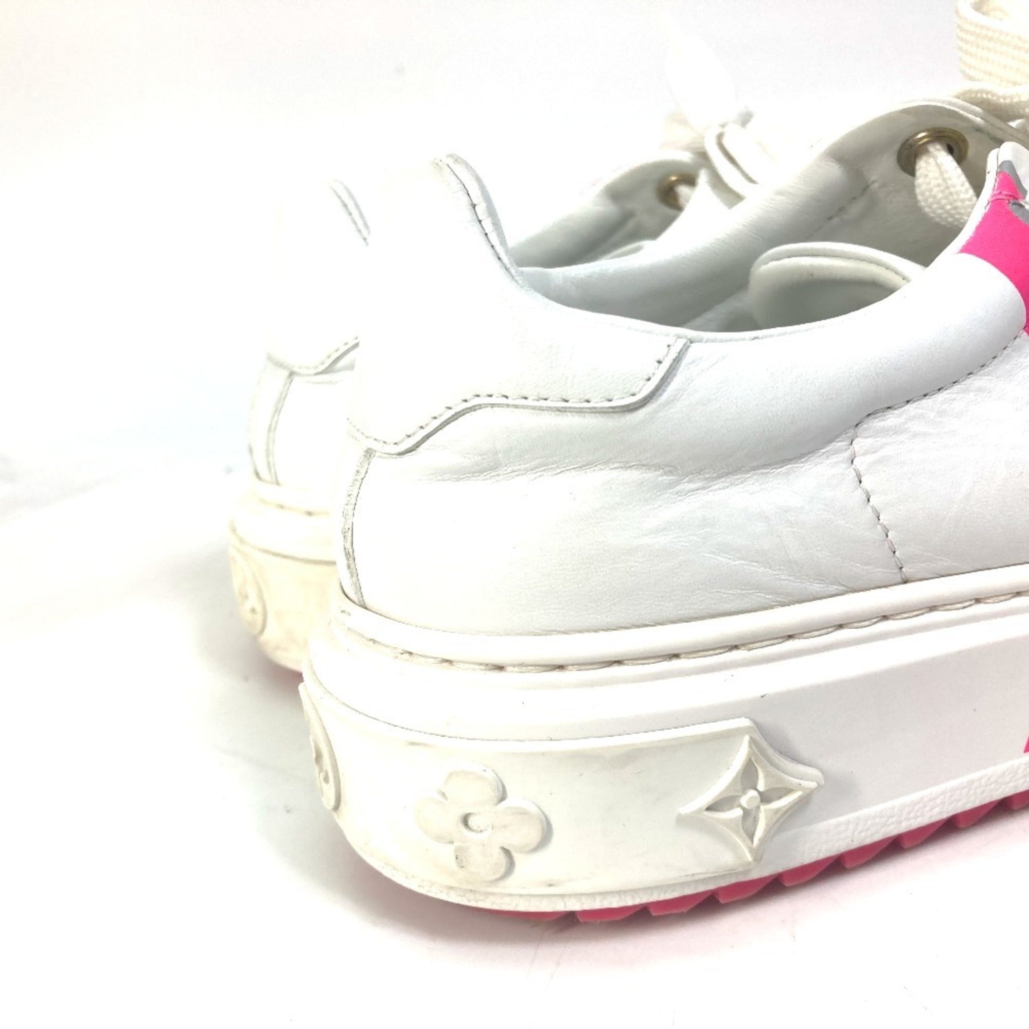 LOUIS VUITTON Time Out Line Lace-Up Logo Sneakers Leather Women's White