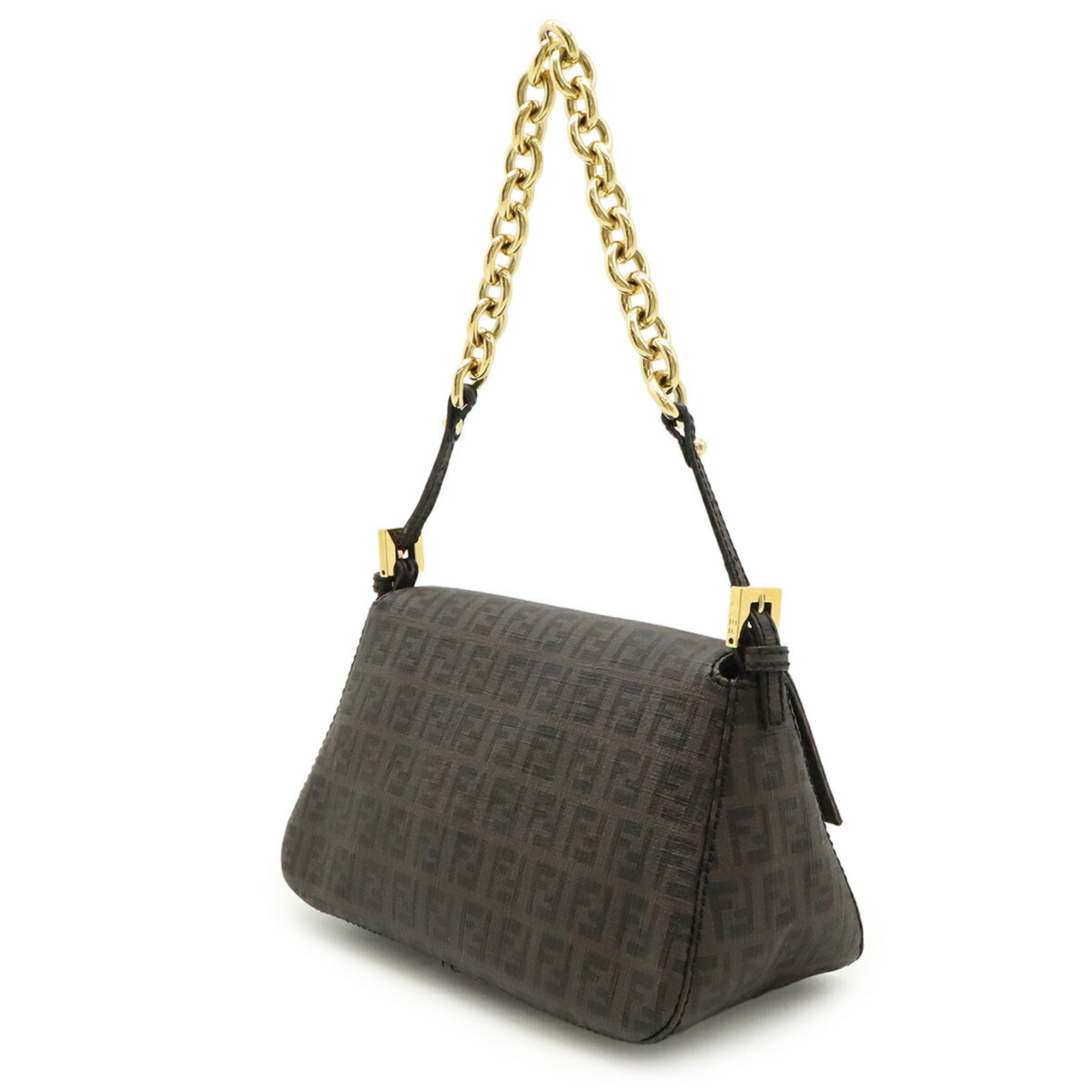 FENDI Zucchino Zucca pattern Mamma Bucket handbag PVC dark brown black 8BR180