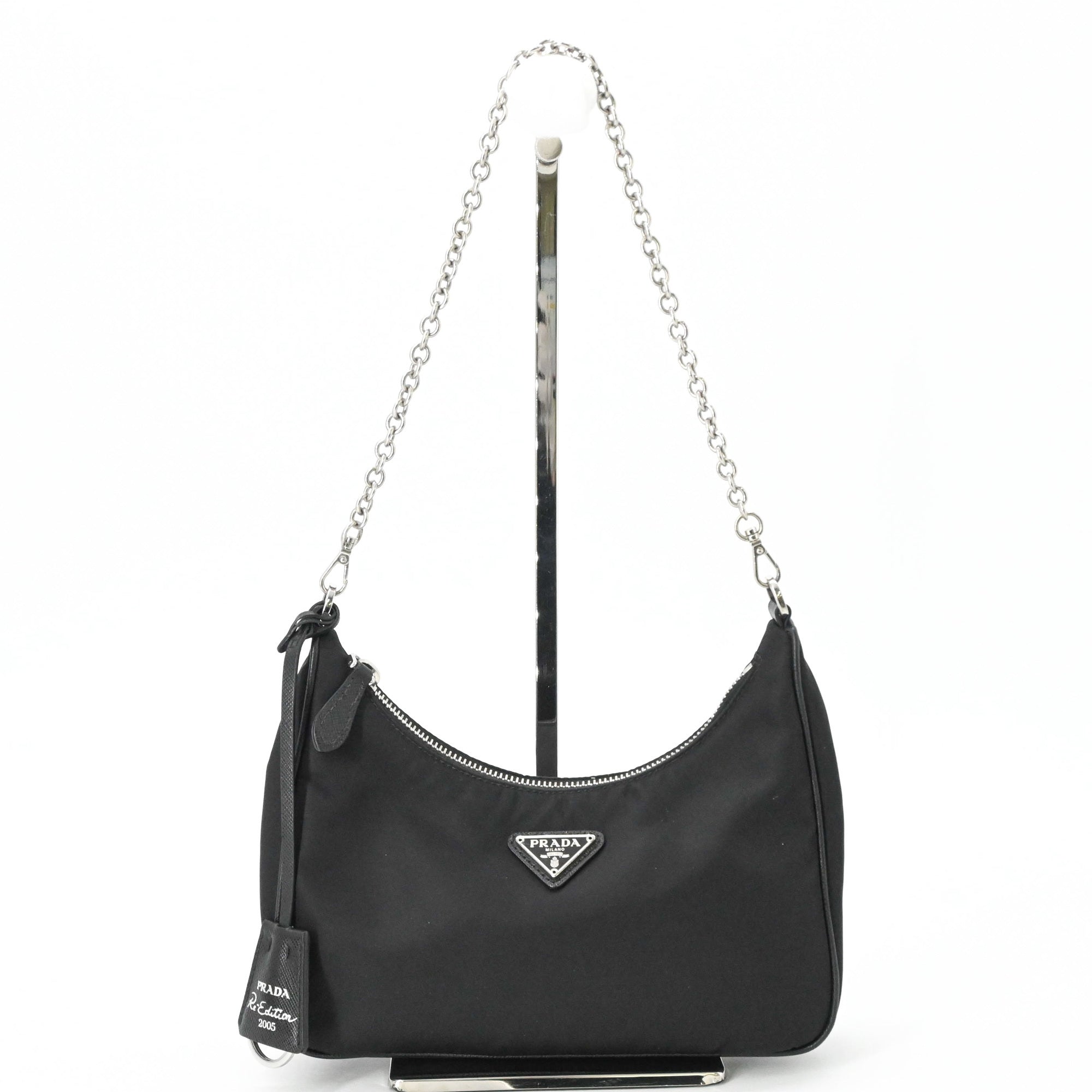 PRADA Tessuto Nylon Leather Shoulder Bag Handbag for Women, Triangle Design, Black IBH204 — Like New
