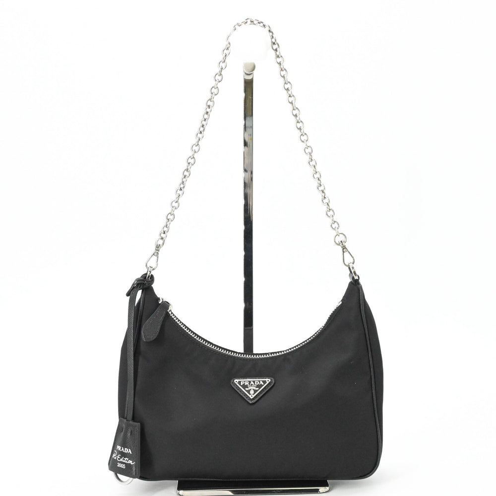 PRADA Tessuto Nylon Leather Shoulder Bag Handbag for Women, Triangle Design, Black IBH204 — Like New