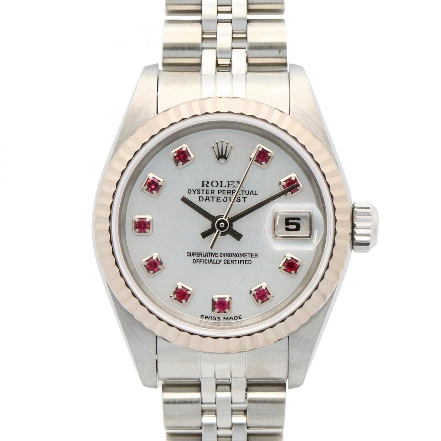Rolex Datejust 10-Piece Ruby Y Series Watch, 18K White Gold (White Gold) Stainless Steel, Ruby, Women's, Silver, 79174NGR