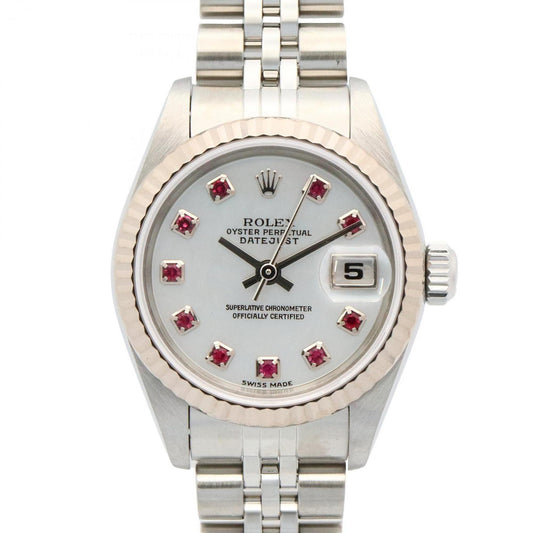 Rolex Datejust 10-Piece Ruby Y Series Watch, 18K White Gold (White Gold) Stainless Steel, Ruby, Women's, Silver, 79174NGR