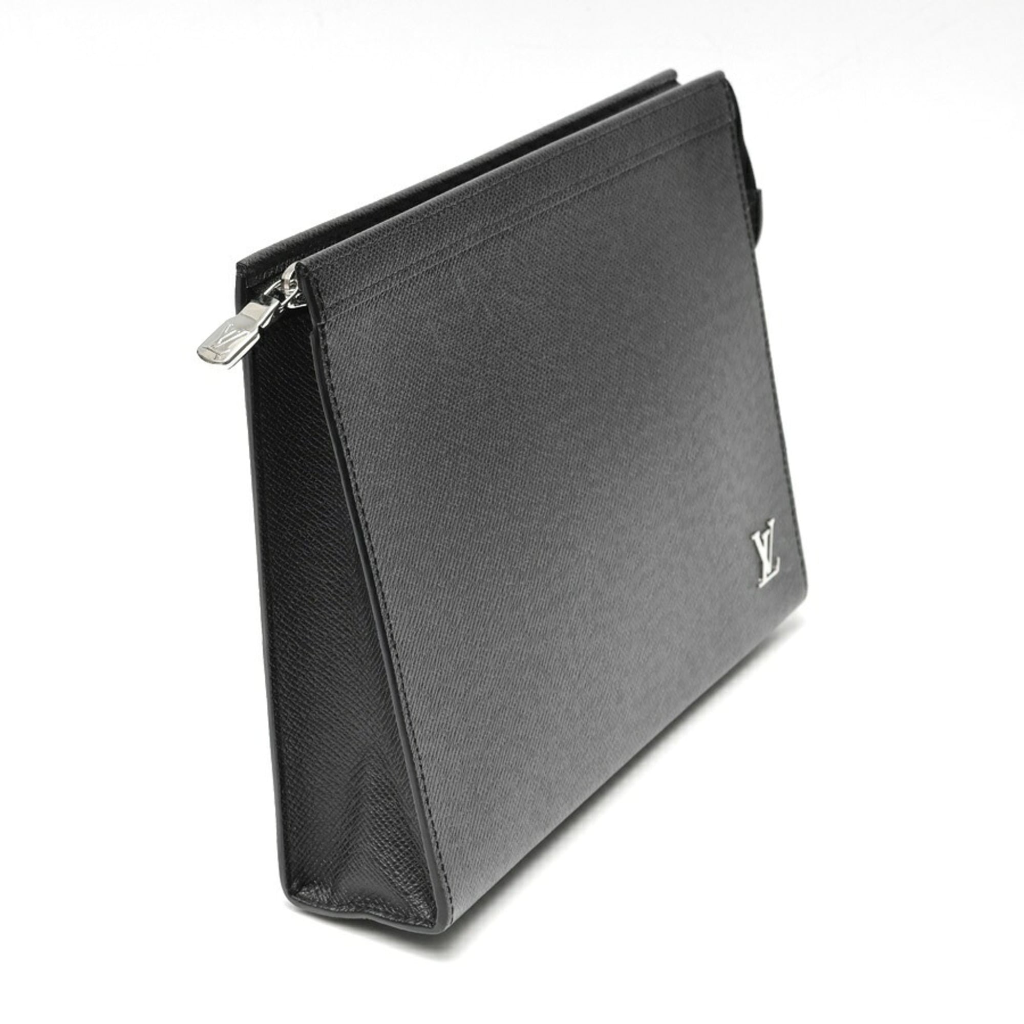 Louis Vuitton Pochette Voyage Clutch Bag M30450 Taiga Leather Black S-159933