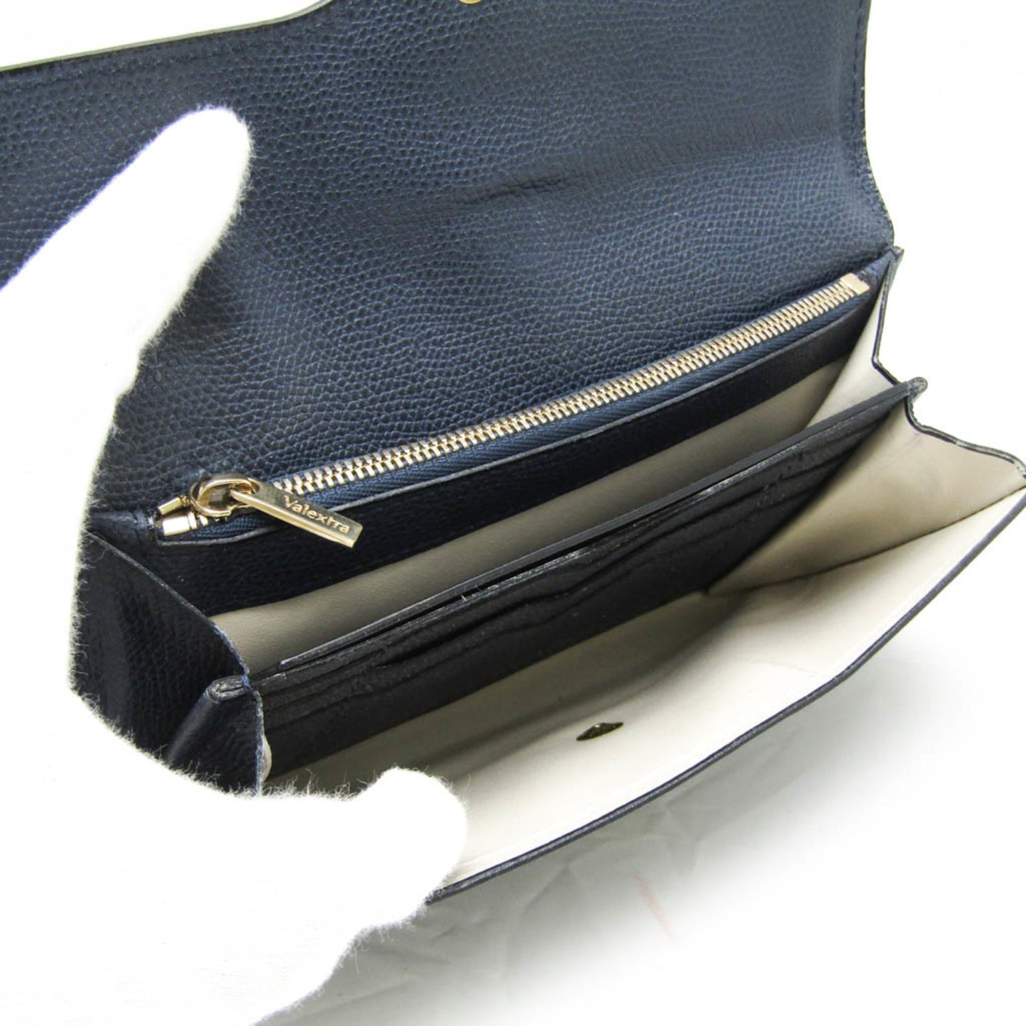 Valextra Punch Long Wallet With Coin Purse/3 Cards V9U14 Men,Women  Calfskin Long Wallet (bi-fold) Navy