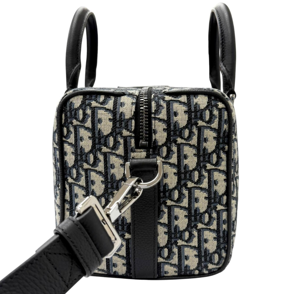 DIOR Homme 1ADDU114 Lango 26 Leather Oblique Jacquard Saddle 2-Way Shoulder Bag, Beige/Navy, Made in Italy, Men's, with Dust Bag — Like New