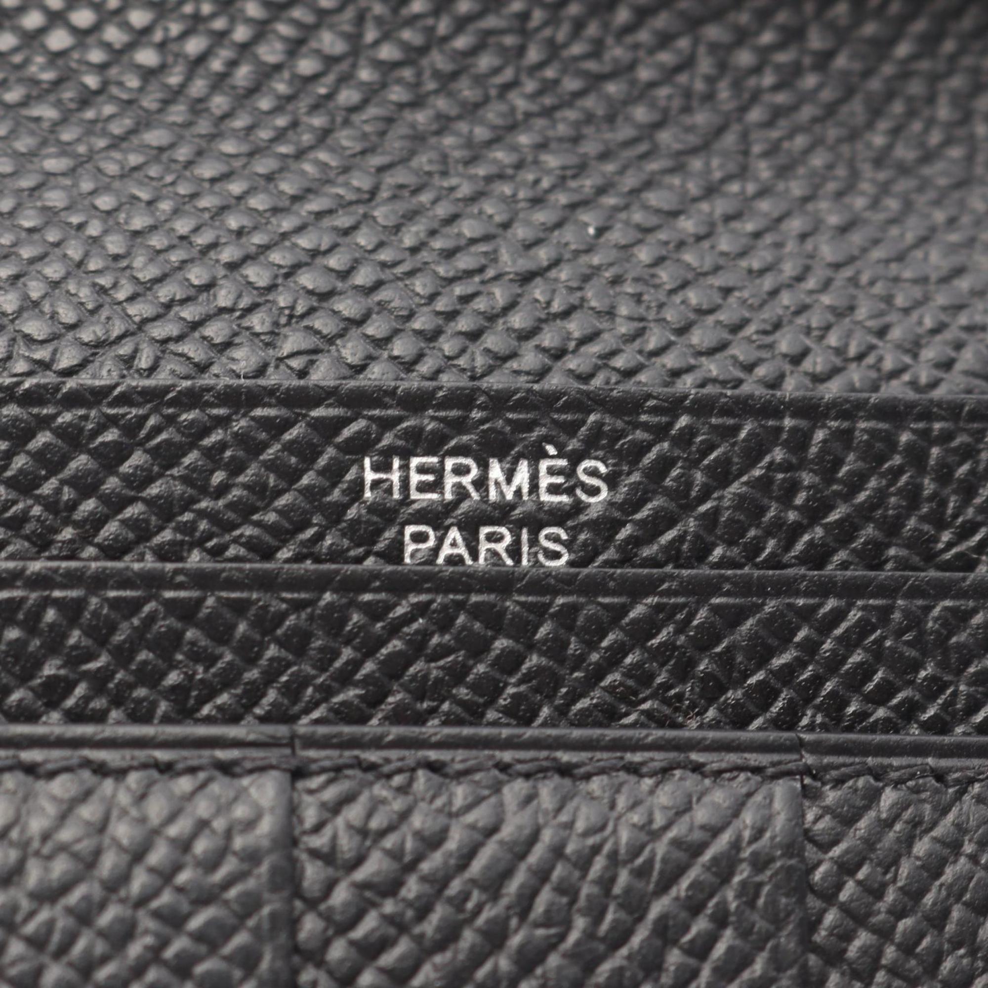 Hermes Hermès Bearn Soufflet Bi-fold Long Wallet in Calfskin Leather (Cowhide) with Epsom Leather, Black