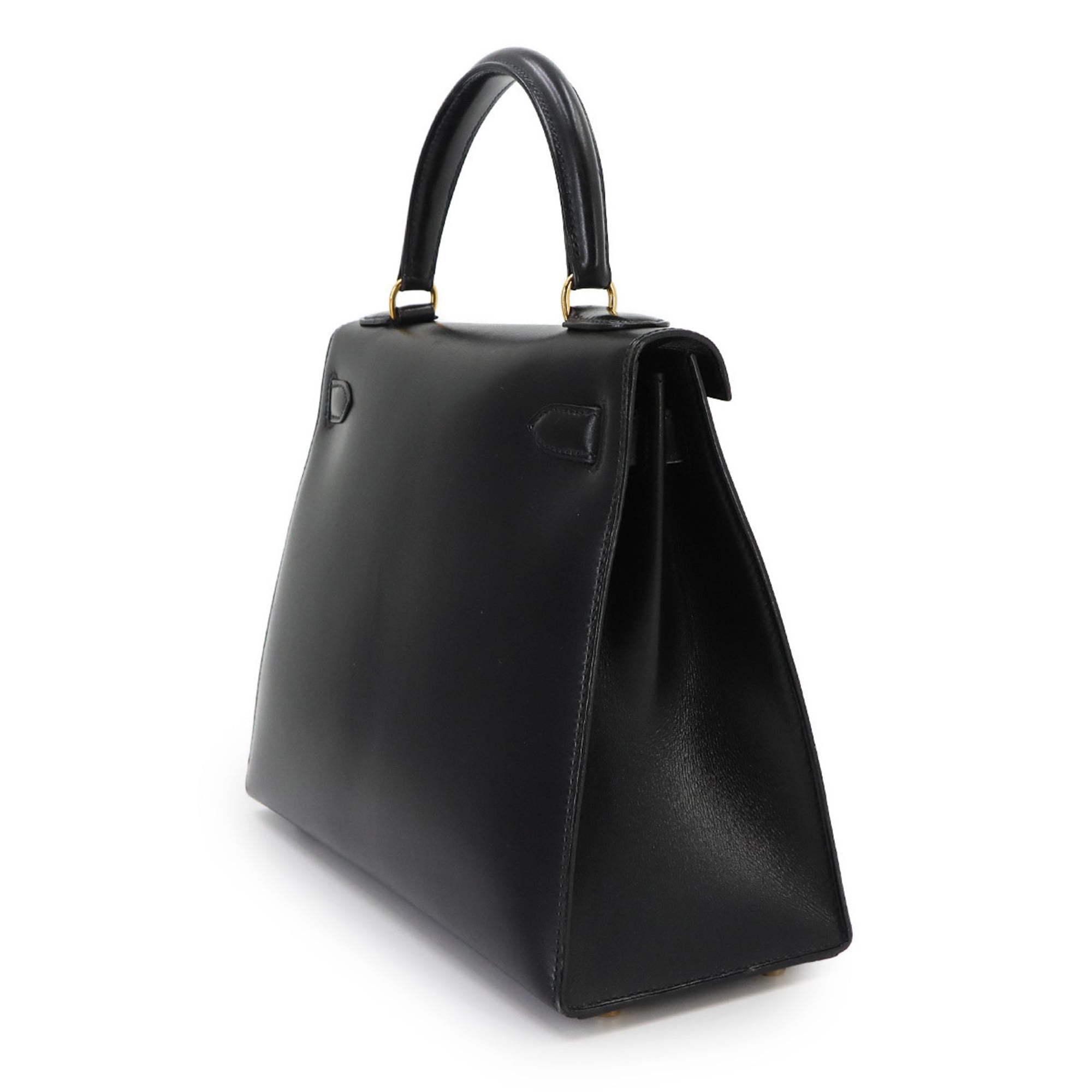 Hermes Kelly 28, Box Calf Leather, Black, 2-way Handbag/Shoulder Bag, 〇X Stamp, Made in 1994, External Stitching, Gold Hardware — Like New